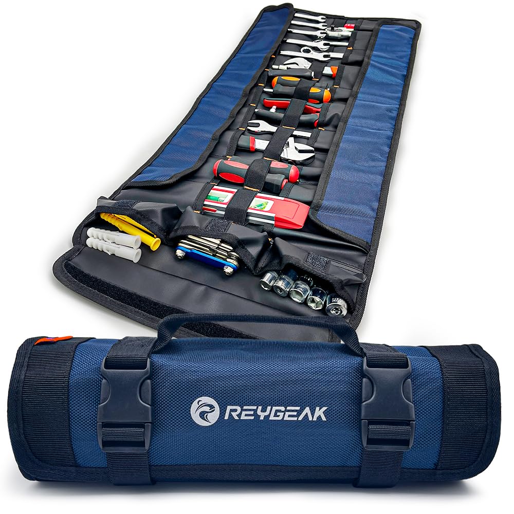 reygeak 25 Pocket Tool Roll Organizers,1680D PVC Wrench Tool Roll up Bag,Heavy Duty Roll Up Tool Bag Organizer ELECTRICIAN