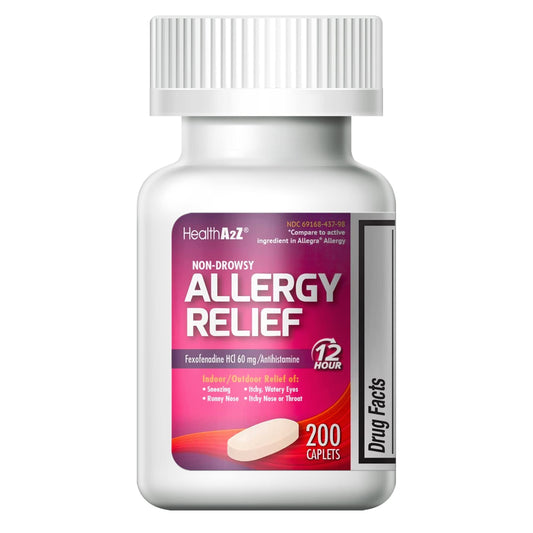 HealthA2Z® Fexofenadine Hydrochloride 60mg | 12-Hour Antihistamine for Allergy Relief | Non-Drowsy (200 Counts (Pack of 1))