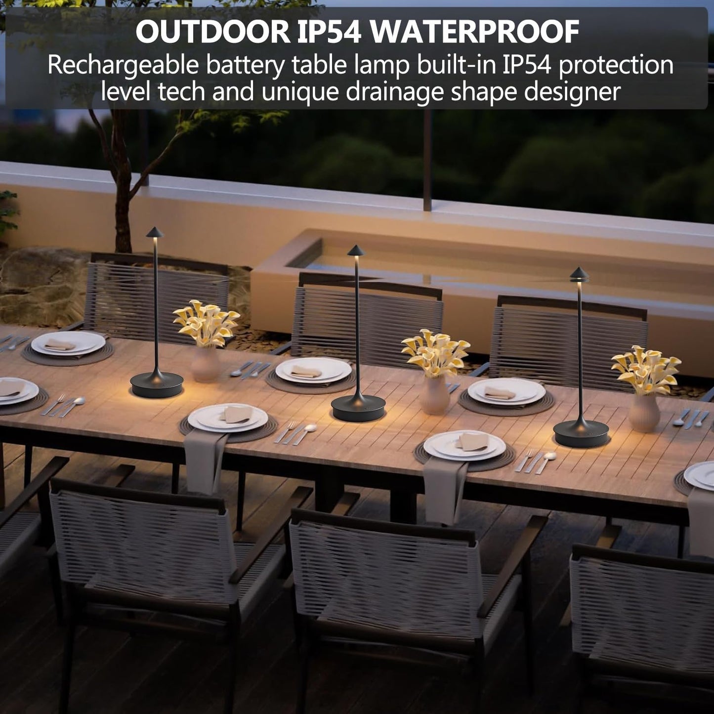 LJXiioo Cordless Table Lamps Rechargeable, LED Desk Lamp 4000mAh Battery Operated Outdoor Waterproof Portable Touch Dimmable Table Light for Patio/Restaurant/Bar/Indoor (Black-2PC)