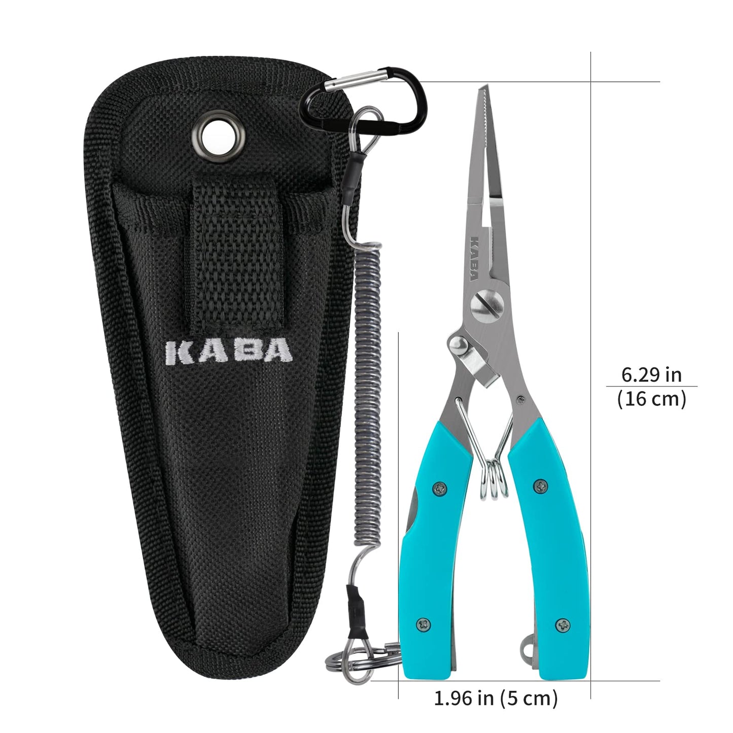 kaba Fishing Pliers 6.5” Saltwater Hook Removers Crimper Split Ring Tool Fishing Gear Line Cutters with Safety Lock and Sheath