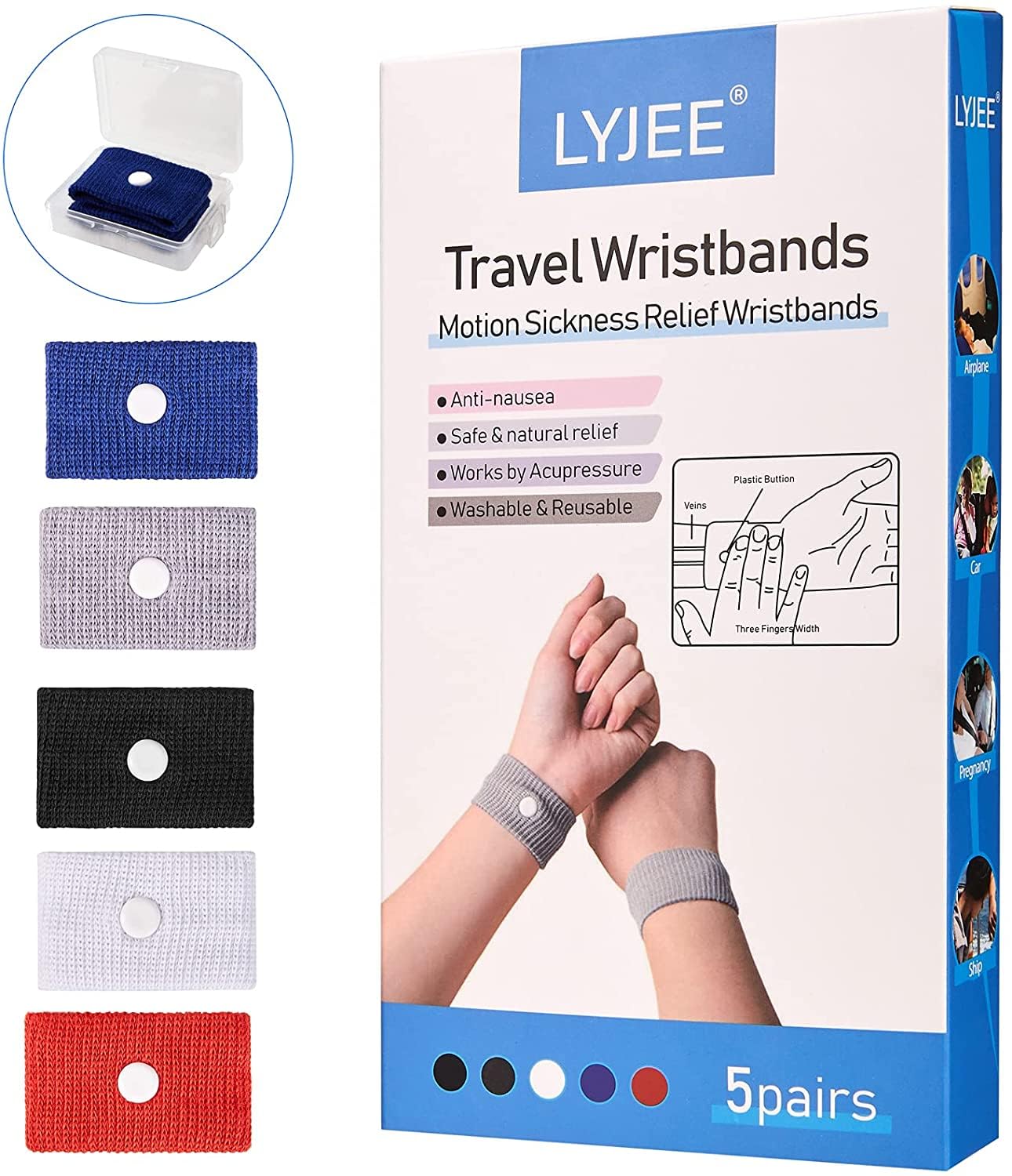 LYJEE Motion Morning Sickness Wristbands for Anti-Nausea, Car Sea Sickness, Acupressure Relief Bands for Pregnant Women Adult