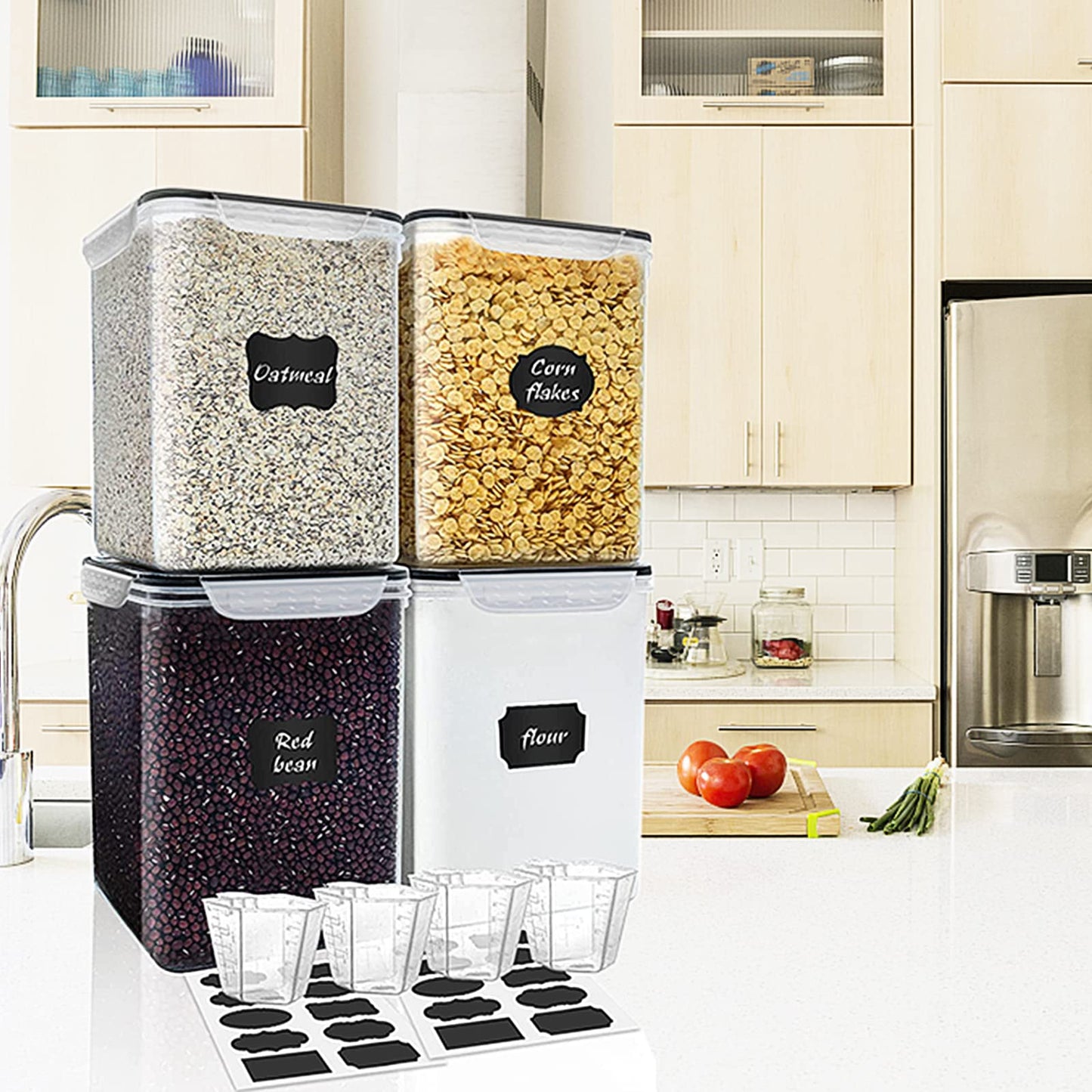 VERONES Large Tall Airtight Food Storage Containers, 10 PACK Plastic Airtight Kitchen & Pantry Organization, Ideal for Flour & Sugar Plastic Canisters with Labels