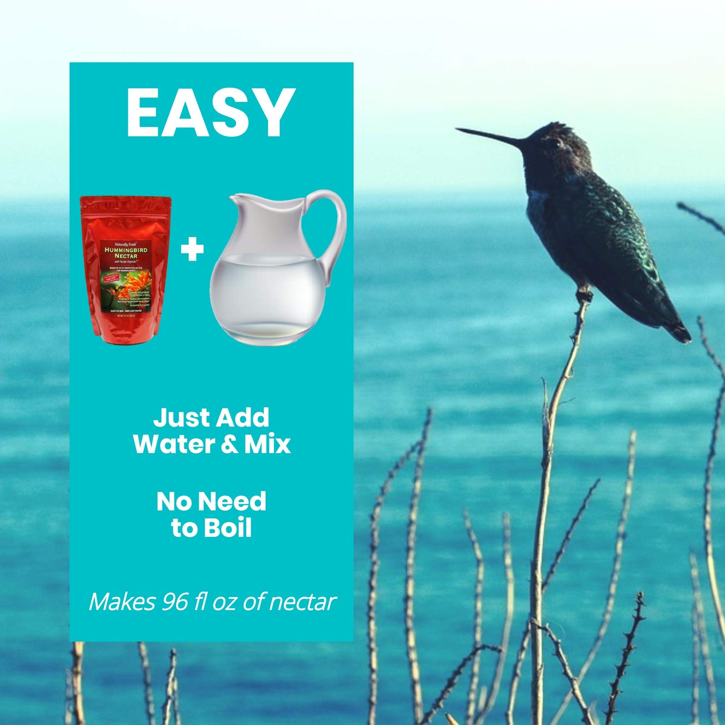 Sapphire Labs Naturally Fresh Hummingbird Nectar with Nectar Defender Lasts Longer in Hummingbird Feeders | Easy to Use Powder | Makes 96 oz of Clear Hummingbird Nectar | 2 Pack