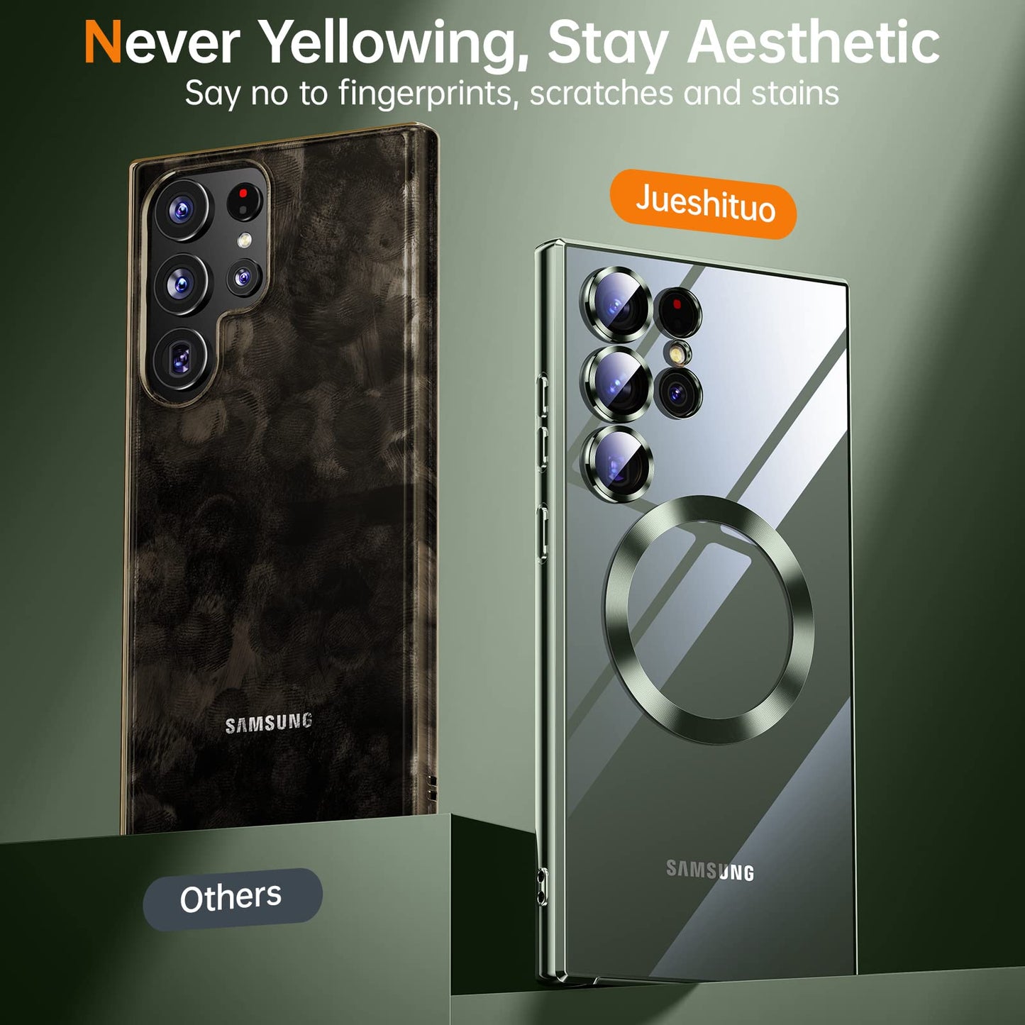 Luxury Soft Shockproof Case for Samsung Galaxy S23 Ultra 5G, [Full Camera Cover Protection] [Compatible with MagSafe] Magnetic Metallic Glossy Clear Slim - 6.8 inch -Shiny Gold