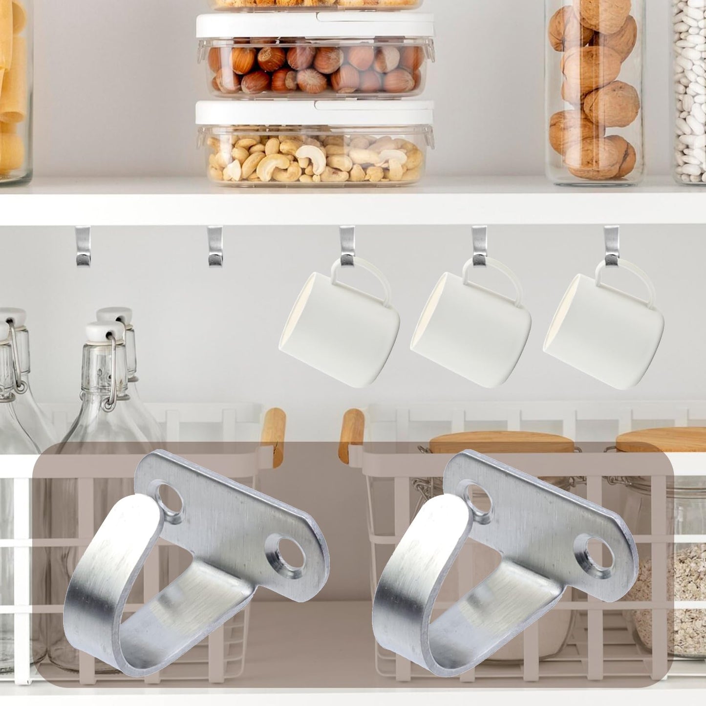 Antrader 6-Pack Stainless Steel Screws Mount Ceiling Hooks, Under-Shelf Coat Hook, Towel/Robe Clothes Hook Hanger for Bathroom Kitchen Cabinet