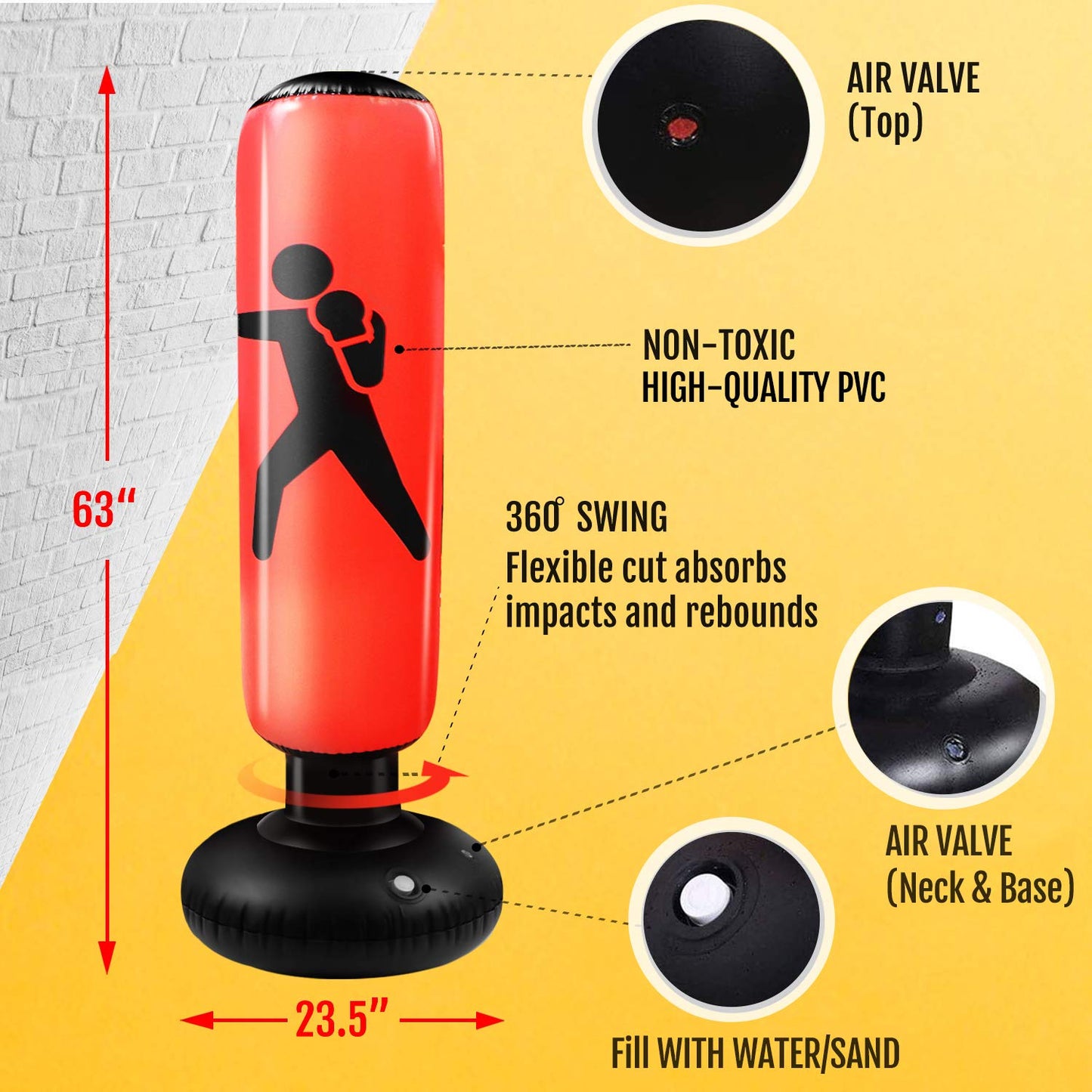 Novelty Place Inflatable Punching Bag for Kids - Free Standing Boxing Bag immediate Bounce Back for Practicing Karate, Taekwondo, Boxing, MMA- Bop Bag Toys for Fitness & Stress Relief