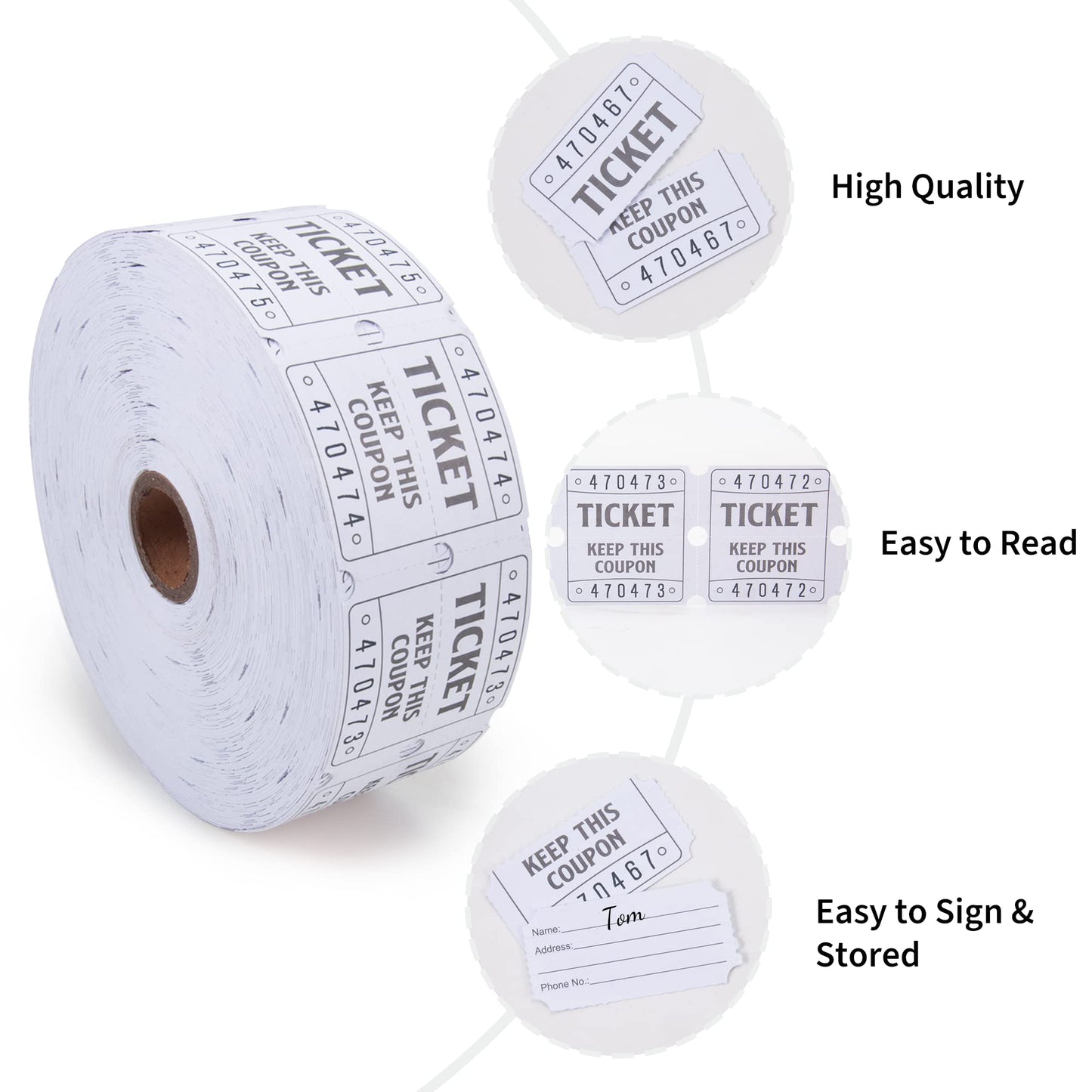 L LIKED Raffle Tickets Double Roll 2000 Tickets Consecutively Numbered 50/50 Raffle Tickets for Event Party Prize Drawing Perforated Stubs (Easy Read White)