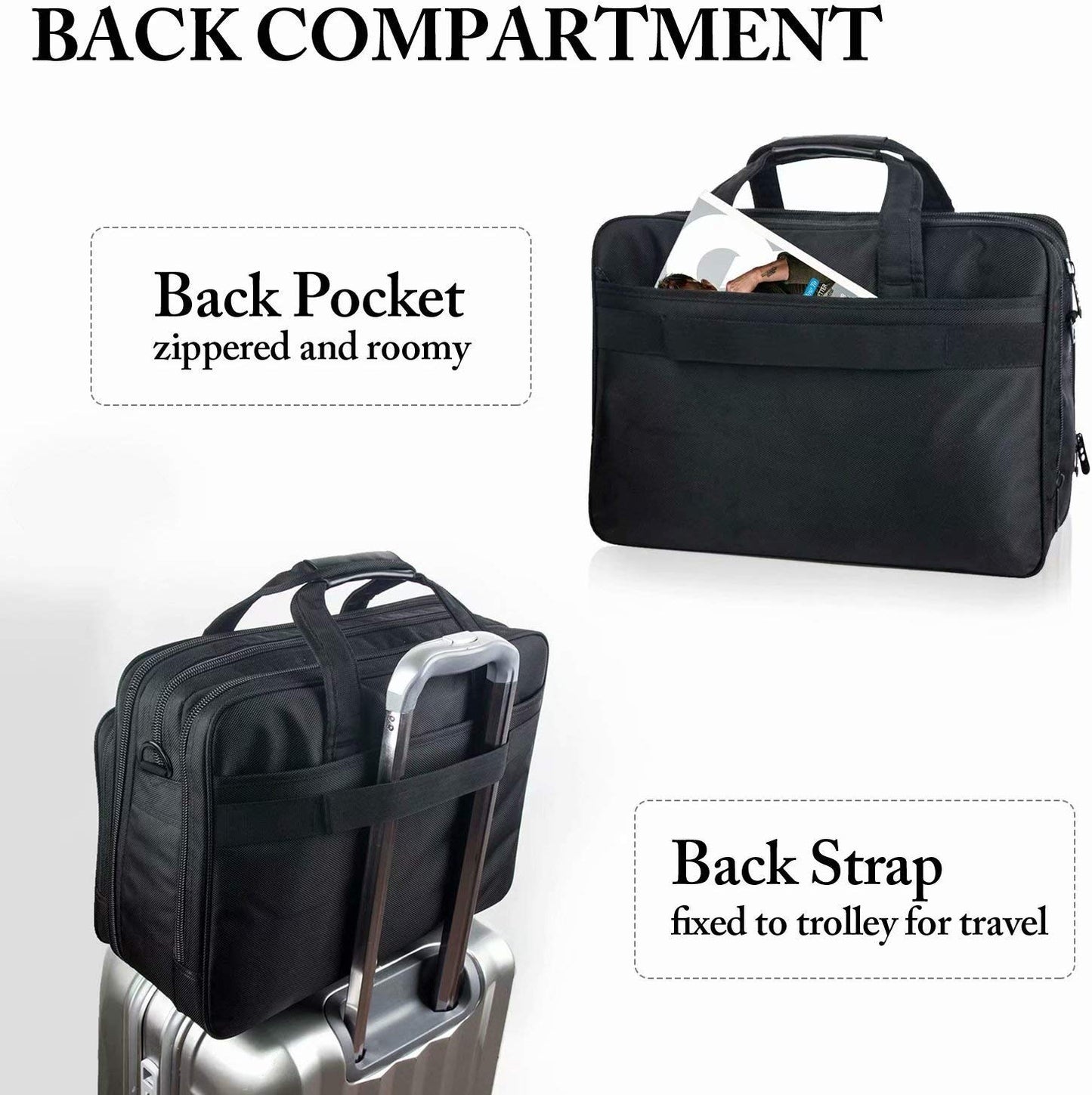 Ytonet Laptop Bag, Expandable Laptop Briefcases for Men Fits 17.3 Inch Laptop Case Computer Bags, Water Resistant Multi Compartments Mens Laptop Work Bag with Luggage Strap for Bussiness Travel, Black