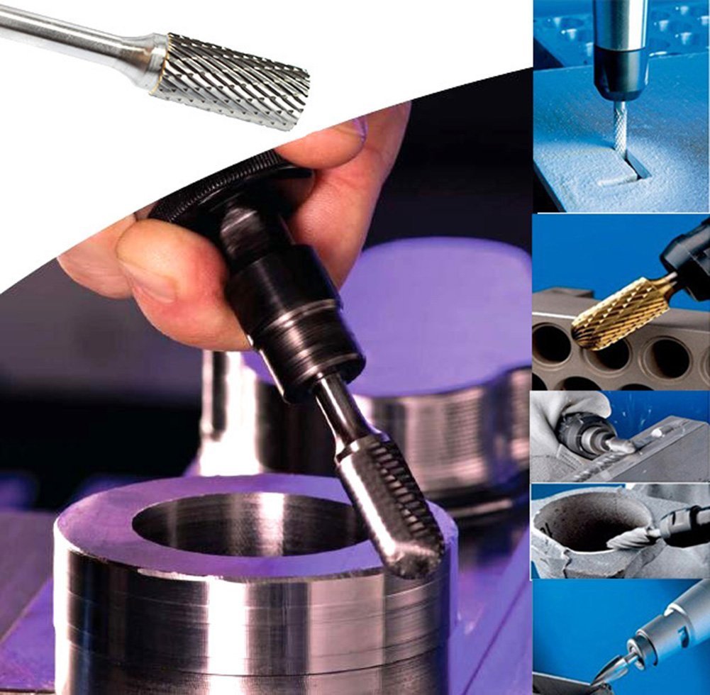 KangTeer Carbide Burrs 4pcs 12mm Dia 1/4" Shank Single Cut Tungsten Carbide Rotary File Cutting Burs Tool Rotary Drill Die Grinder Bits (4x1/4)