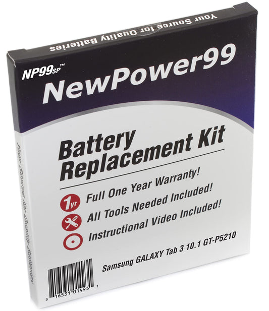 NP99sp Battery Kit for Samsung Galaxy Tab 3 10.1 GT-P5210 with Tools, Video Instructions and Long Lasting Battery from NewPower99