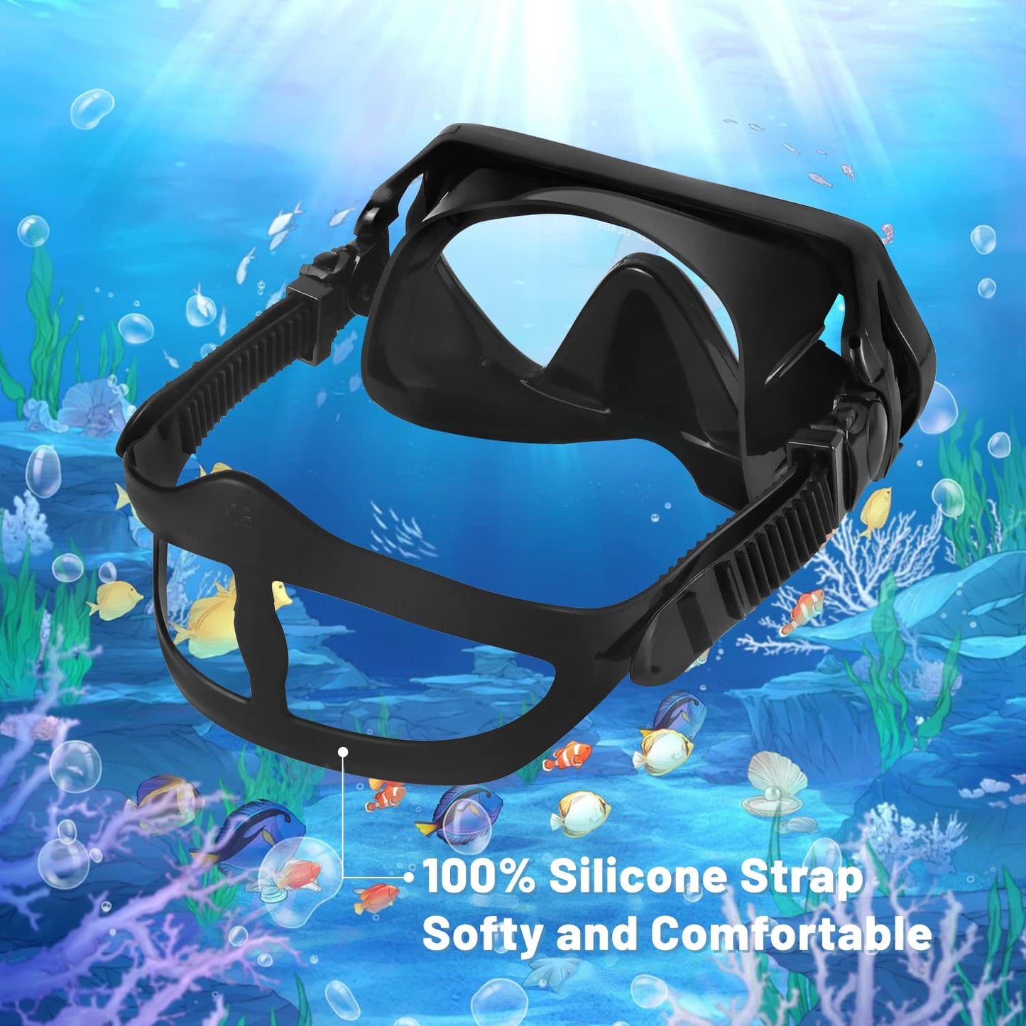 Supertrip Snorkel Mask Adult Swimming Goggles with Nose Cover for Men Women Youth, 180°Clear View Scuba Swim Mask (Black)