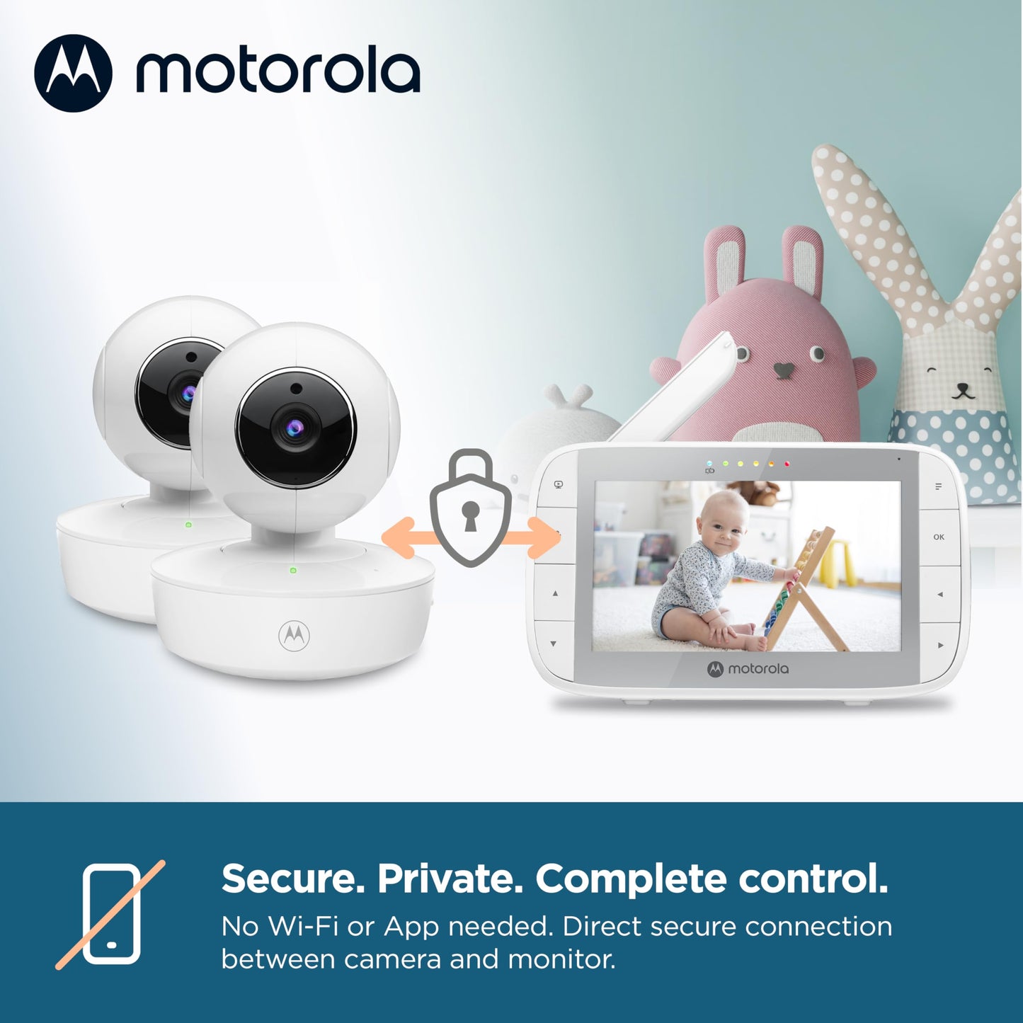 Motorola Baby Monitor VM36XL - Indoor Video with 2 Cameras, 480x272p, 1000ft Range, 2.4 GHz Wireless 5" Split Screen, 2-Way Audio, Remote Pan, Tilt, Zoom, Room Temp, Lullabies, Night Vision