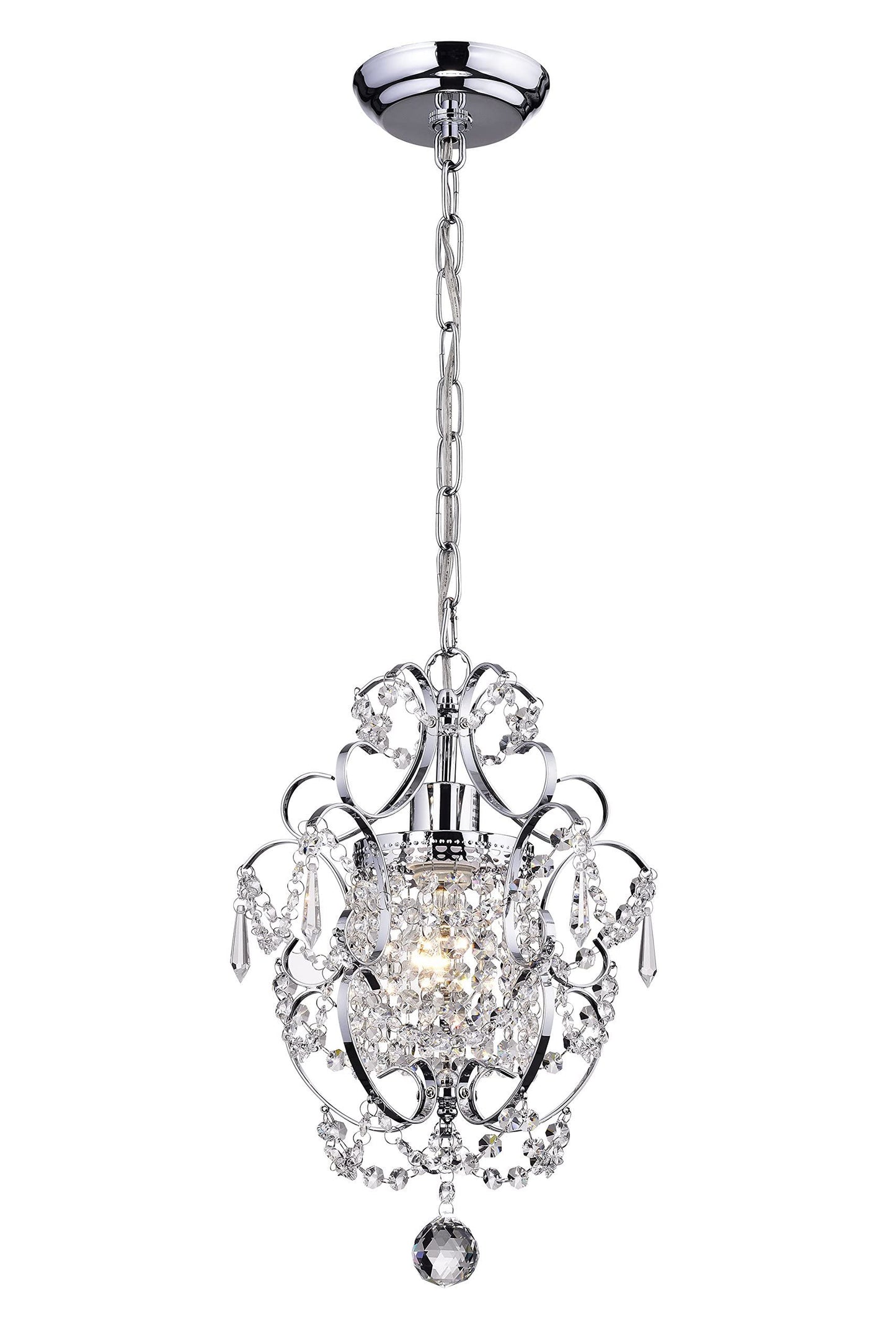 Edvivi Amorette Mini Chandelier Chrome Crystal Chandeliers, 1 Light Modern Elegant Glam Ceiling Light Fixture Chrome, Adjustable Hanging Lighting for Closet, Bedroom, Girls Room, Kitchen Island