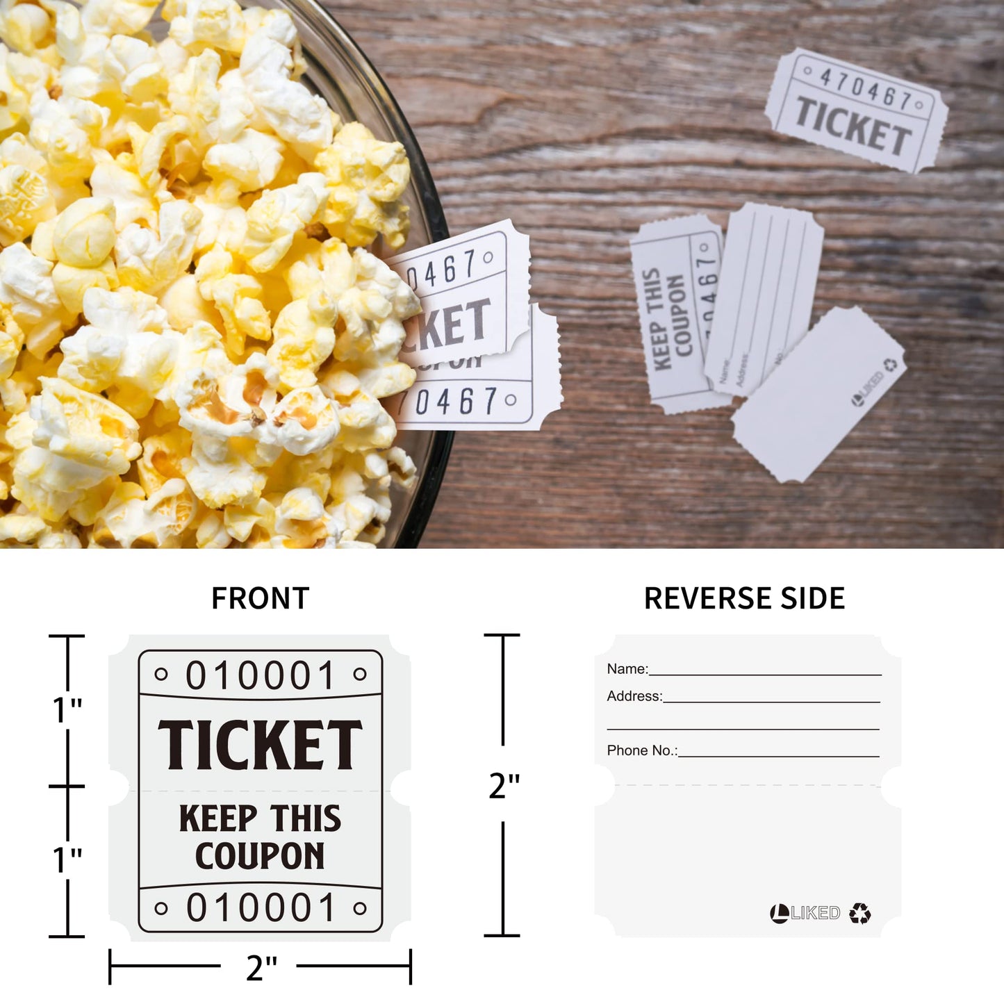 L LIKED Raffle Tickets Double Roll 2000 Tickets Consecutively Numbered 50/50 Raffle Tickets for Event Party Prize Drawing Perforated Stubs (Easy Read White)