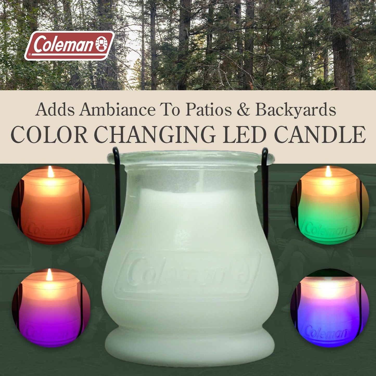 Coleman Color Changing LED Citronella Outdoor Citronella Scented Candle - 25-Hour Burn Time - Perfect for Camping, Patio Tables, Picnics and Outdoor Activities - 8 oz