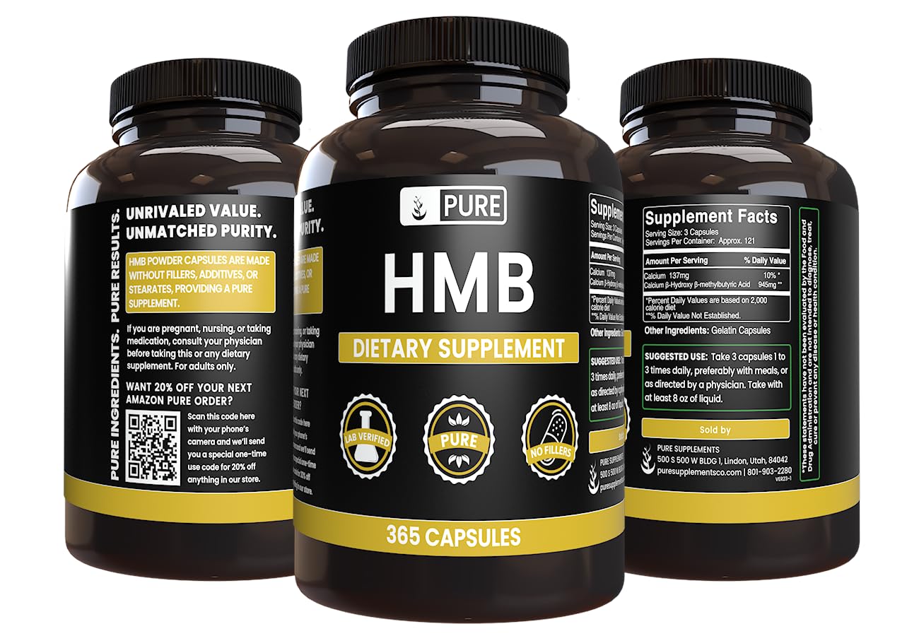 Pure Original Ingredients HMB (365 Capsules) No Magnesium Or Rice Fillers, Always Pure, Lab Verified