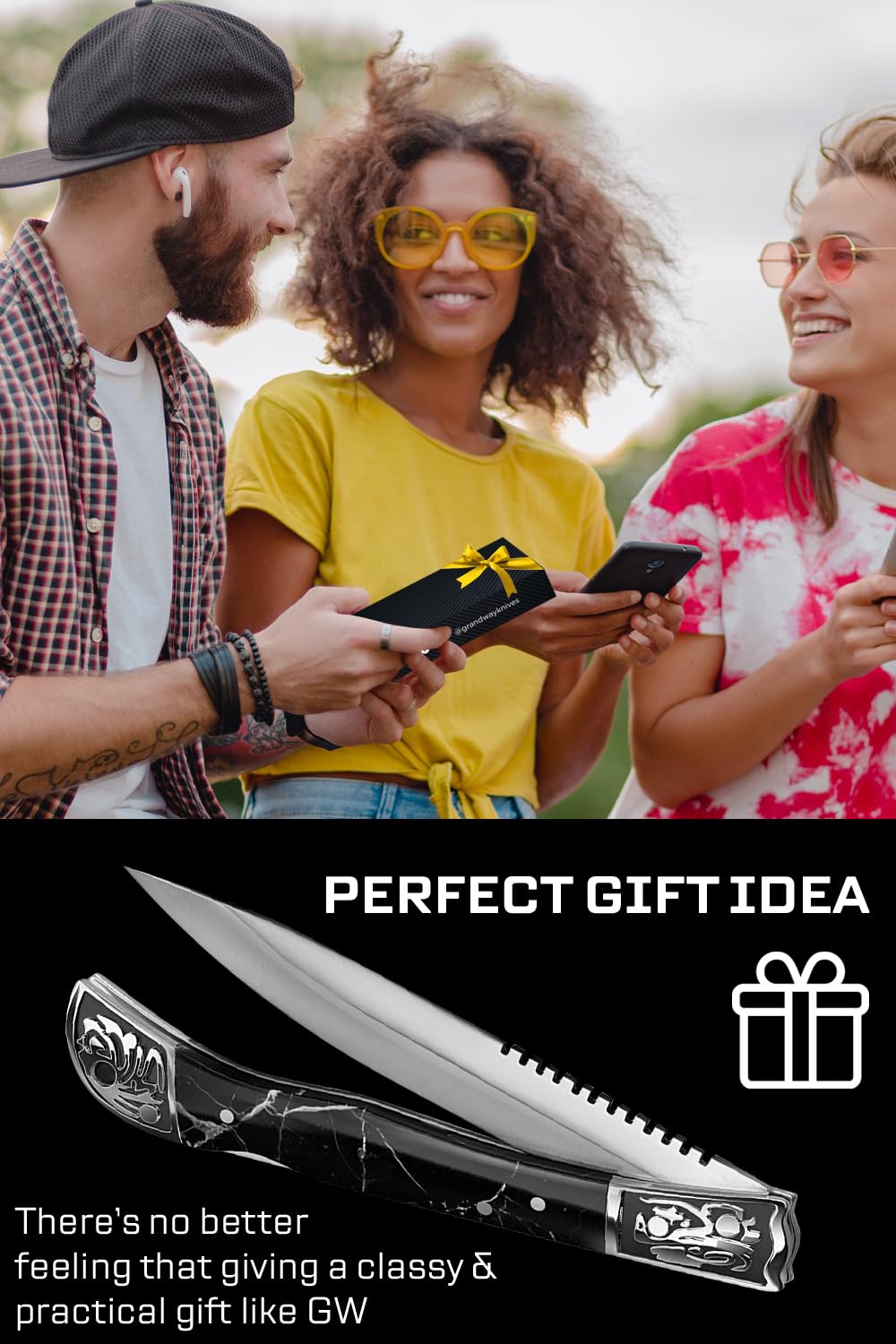Grand Way Pocket Knife for Men - 4 inch Slim Folding Knife with Back Lock - Cool Design Resin Handle - Best Knives for EDC Outdoor - Best Gifts for Women 806