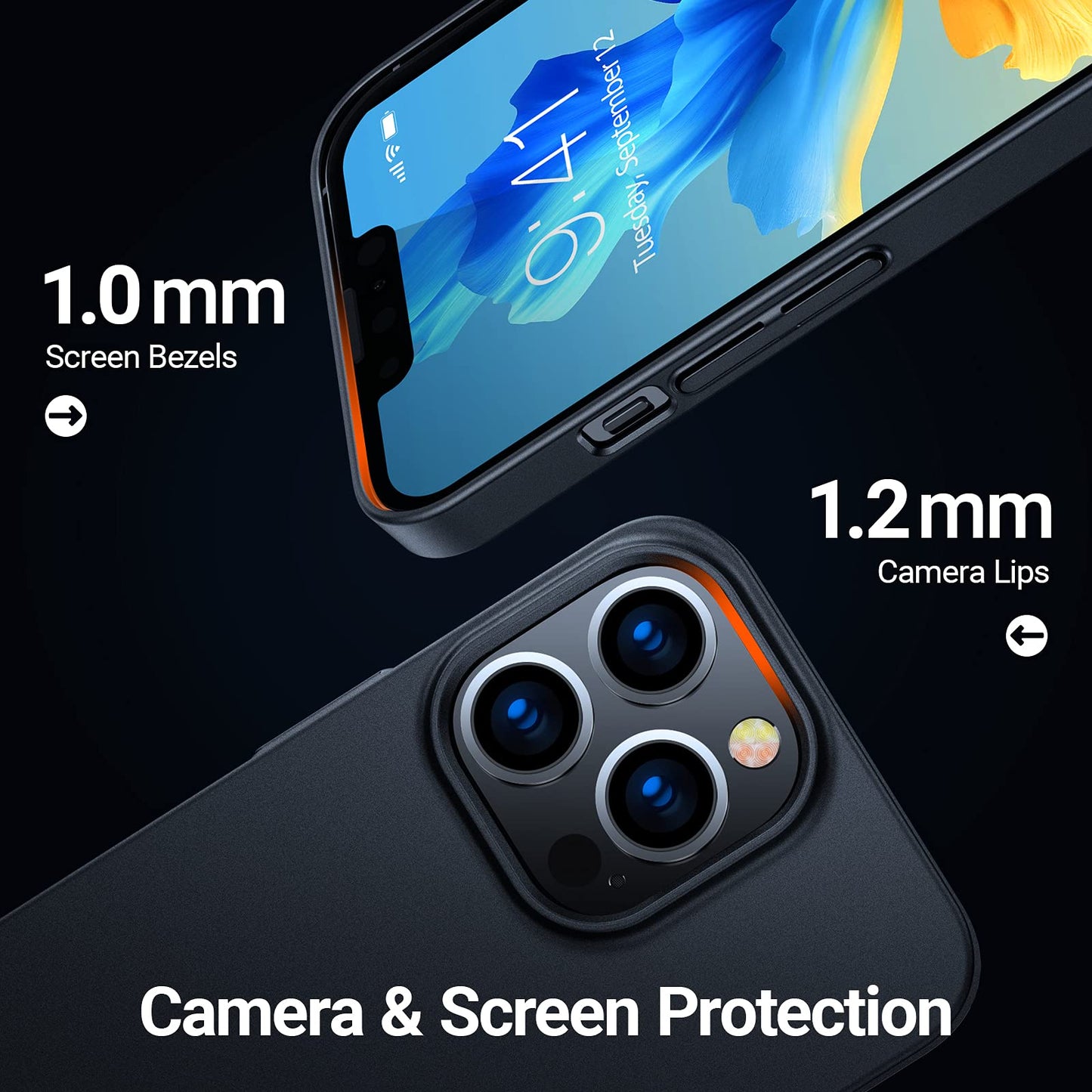TORRAS Slim Fit for iPhone 13 Pro Max Case, Ultra-Thin 13 Pro Max Case Black, Lightweight Hard PC Cover with Secure Grip Phone Cases for iPhone 13 Pro Max Phone Case 6.7 inch, Space Black