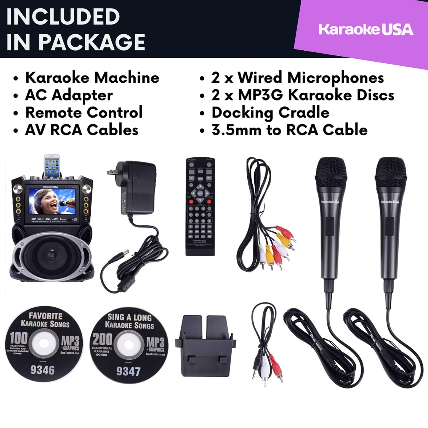 Karaoke USA Karaoke System - Portable, Black (GF844)