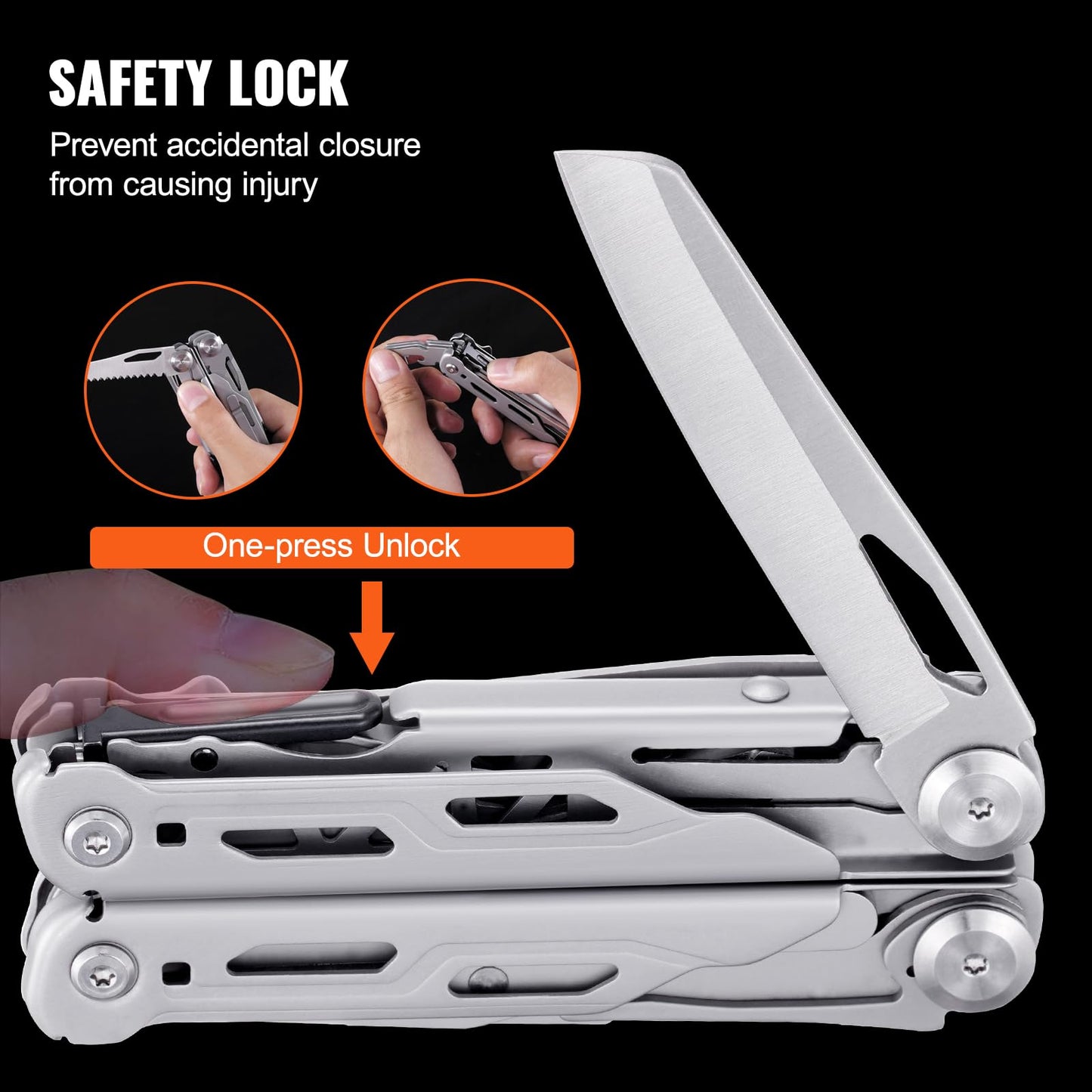 VEVOR 28-in-1 Multitool Pliers,Stainless Steel Multi Tool Pocket K-nife,Self-locking Multitool Pliers with Sheath & Replaceable Screwdrivers Bits Perfect for Outdoor Survival, Camping, Hiking