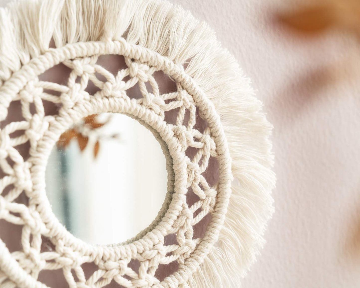 Mkono Mini Round Wall Mirror with Macrame Fringe Set of 3 Small Wall Hanging Circle Mirror Boho Home Decor for Apartment Living Room Bedroom Baby Nursery,Beautiful Gift Ideas, 2.7''D, X-Small