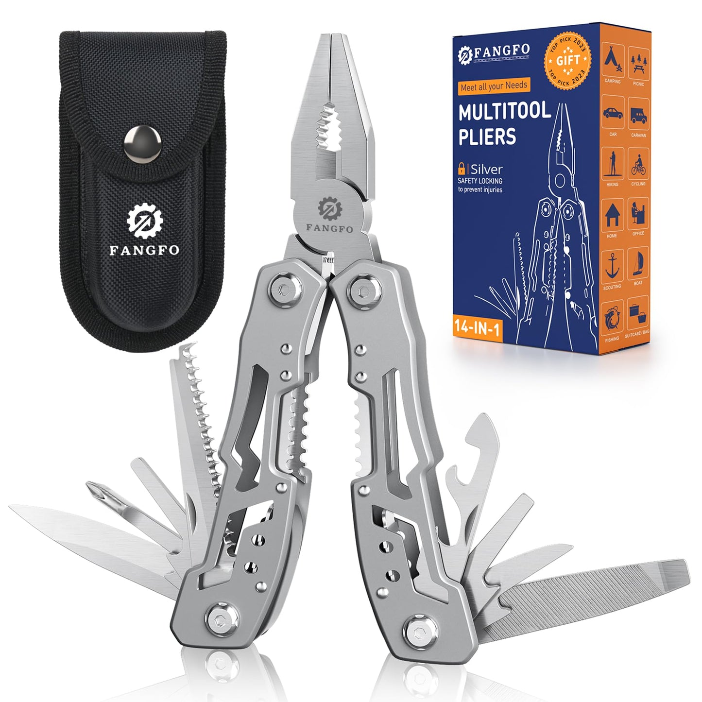 14-In-1 Multitool Pliers，Premium Portable Multi Tool ，with Safety Locking Professional Stainless Steel Multitool Pliers Pocket Knife,Apply to Survival