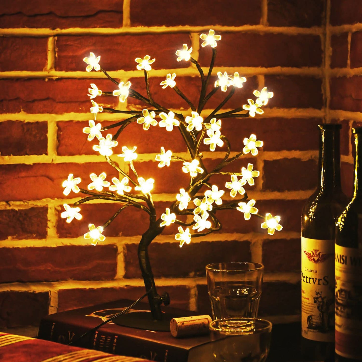 ZHOUDUIDUI Cherry Blossom Tree Light,17inch 40LED Lighted Tabletop Artificial Flower Bonsai Tree Lamp USB Powered Gifts for Home Decor Room Office Party Wedding Christmas Decorations(Warm White)