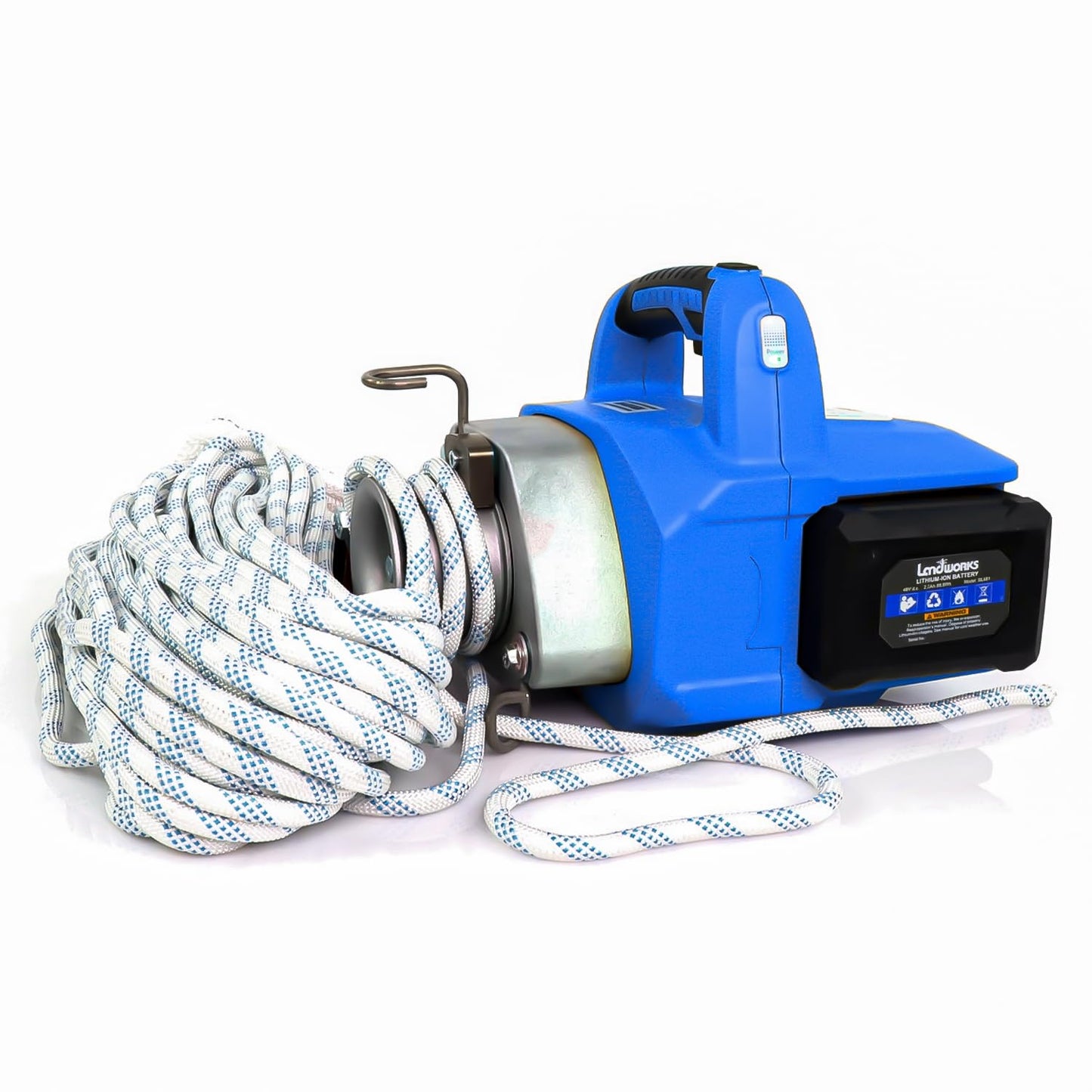 SuperHandy Electric Towing Capstan Winch Hoist Portable Cordless Brushless Motor Li-Ion Battery Powered 1000-2000 1/2-1 Ton Max Pulling Force for Forestry Hunting Off Road (100 Ft Rope Included)