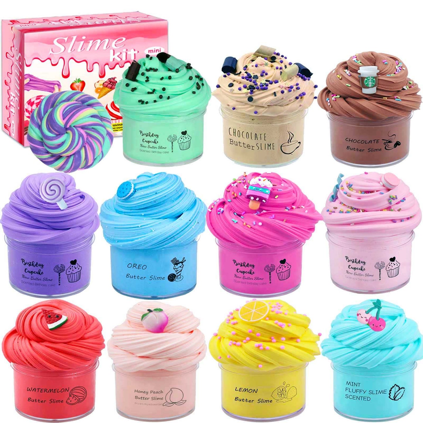 HFCHUPIN Butter Slime Kit for Girls and Boys 11pack with Scent,Stretchy and Non-Sticky,Stress Relief Fidget Toy,Birthday Gift and Party Favors Easter Basket Stuffers