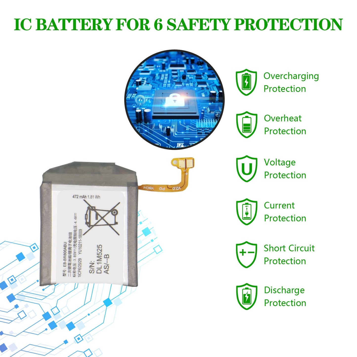 ASDAWN Battery Replacement for Samsung Galaxy Watch/Galaxy Gear S4 46mm SM-R800 SM-R805 EB-BR800ABU with Repair Tool Parts + Installation Instruction