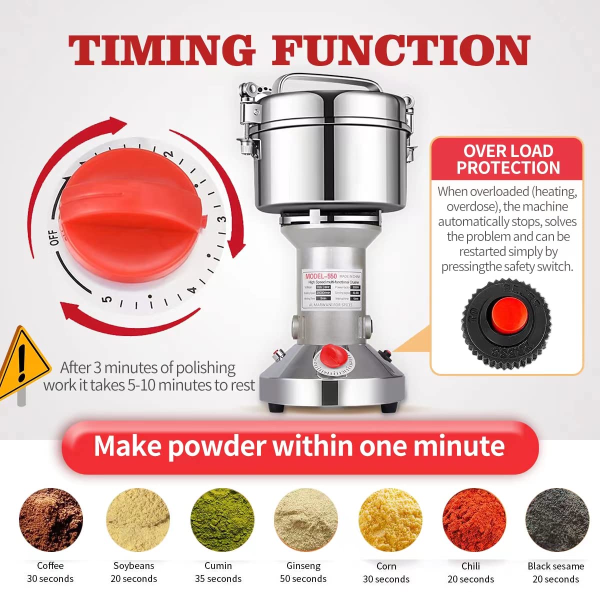 LEJIEYIN Electric herb Grinder 550g High Speed Electric Stainless Steel Spice Grinder Electric Flour Mill Herb Grinder Powder Machine for Dry Food Grin