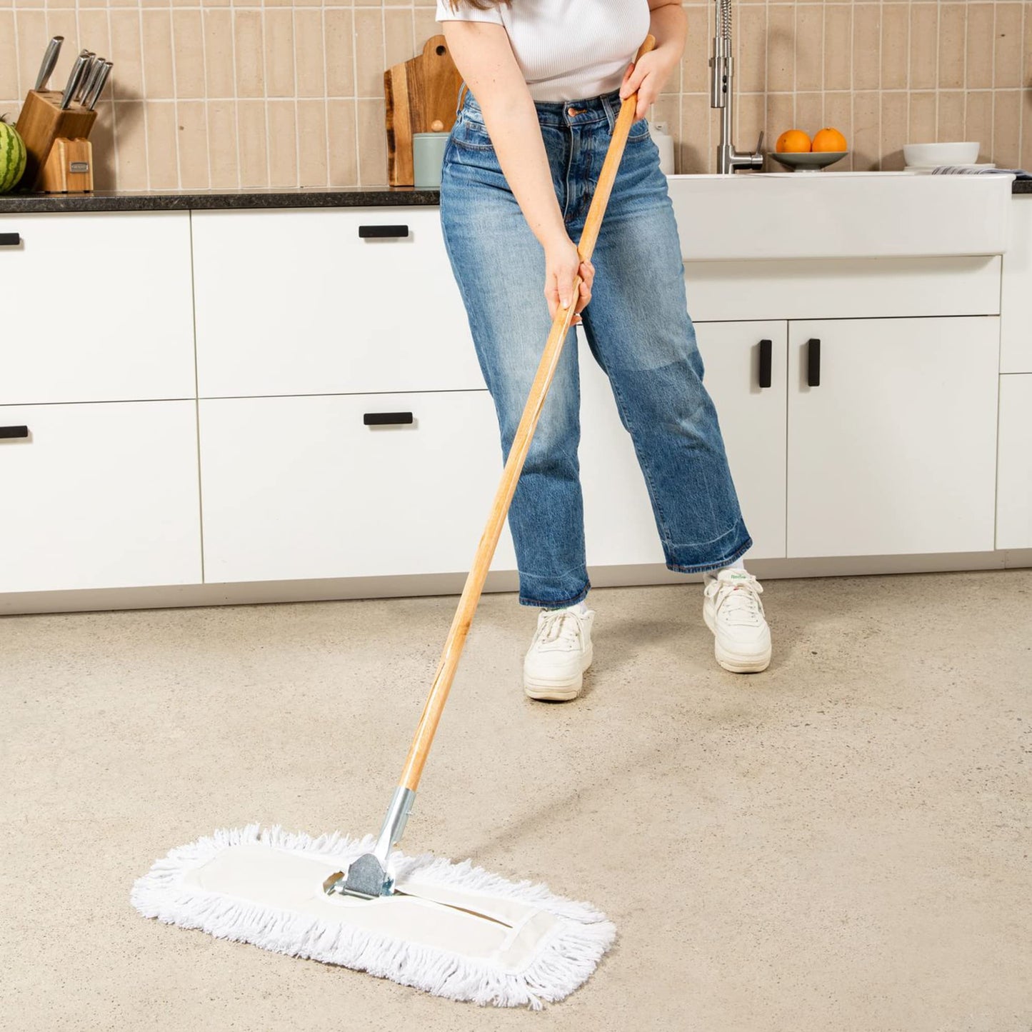 Tidy Tools Commercial Dust Mop & Floor Sweeper, 24 in. Dust Mop for Hardwood Floors, Cotton Reusable Dust Mop Head, Wooden Broom Handle, Industrial Dry Mop for Floor Cleaning & Janitorial Supplies…