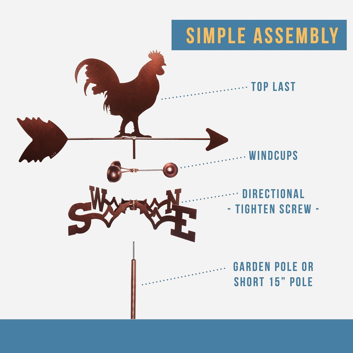 SWEN Products Rooster Chicken Weathervane (Roof Mount Included)