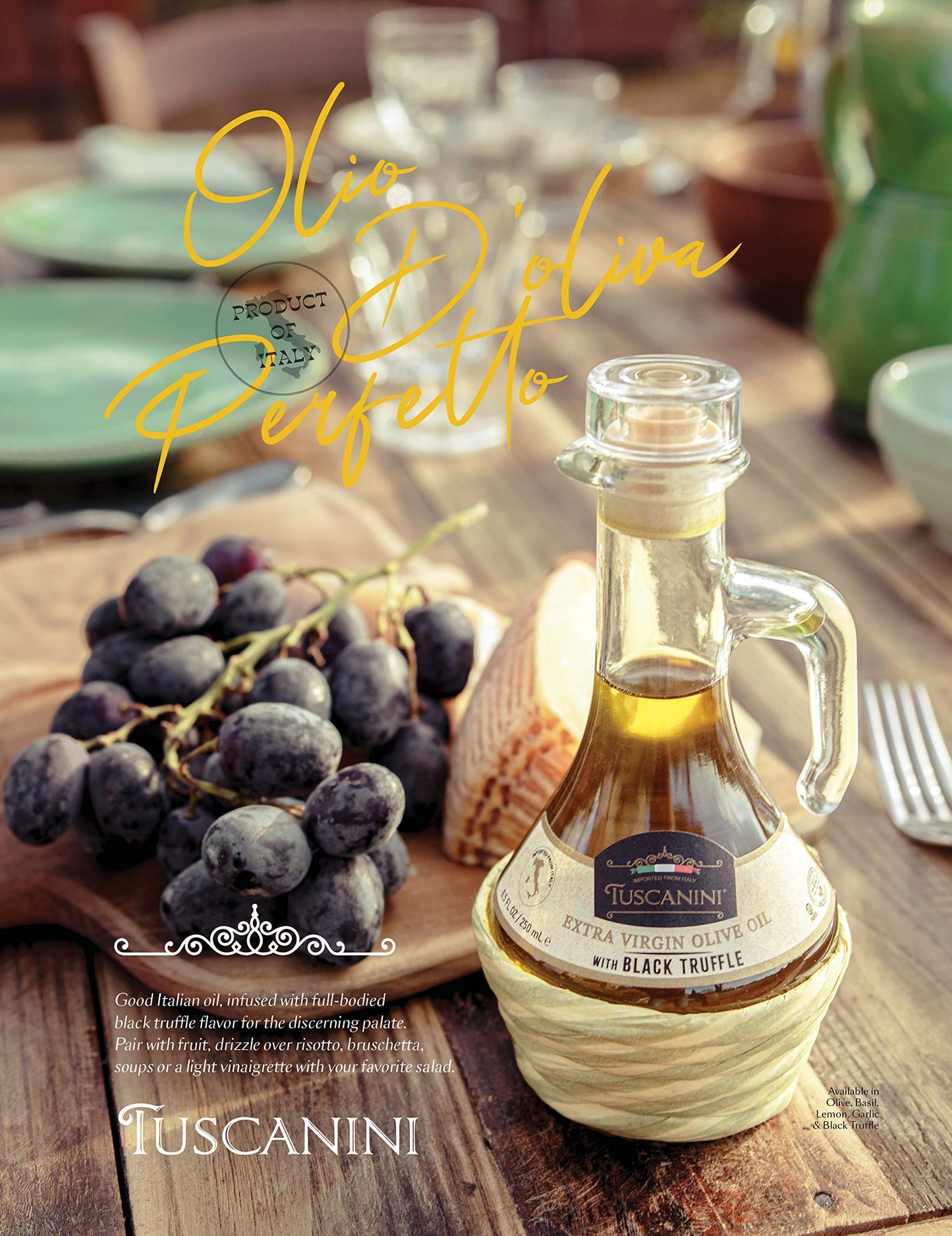 Tuscanini Black Truffle Oil, Made With Premium Italian Extra Virgin Olive Oil, Real Truffle Shavings in the Bottle, 8.5oz, Cold-Pressed, Fine Tasting, Non GMO, Product of Italy