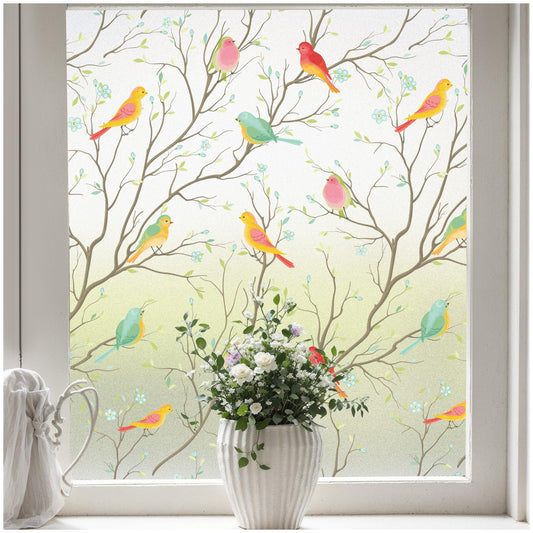 Coavas Window Privacy Film: Stained Glass Window Film Frosted Glass Window Film Bathroom Window Privacy Film Non-Adhesive Heat Control Window Film Decorative for Room, 17.7 x 78.7 Inches