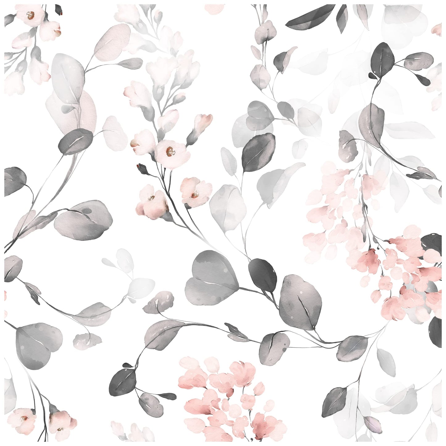Blooming Wall DPY53 Watercolor Boho Fresh Gray Leaves Textured Peel and Stick Wallpaper Self-Adhesive Prepasted Wallpaper