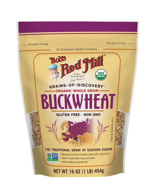 Bob's Red Mill Organic Gluten Free Buckwheat Groats, 16 oz (Pack of 1) - Organic, Gluten Free, Non-GMO, Vegan, Whole Grain, Kosher