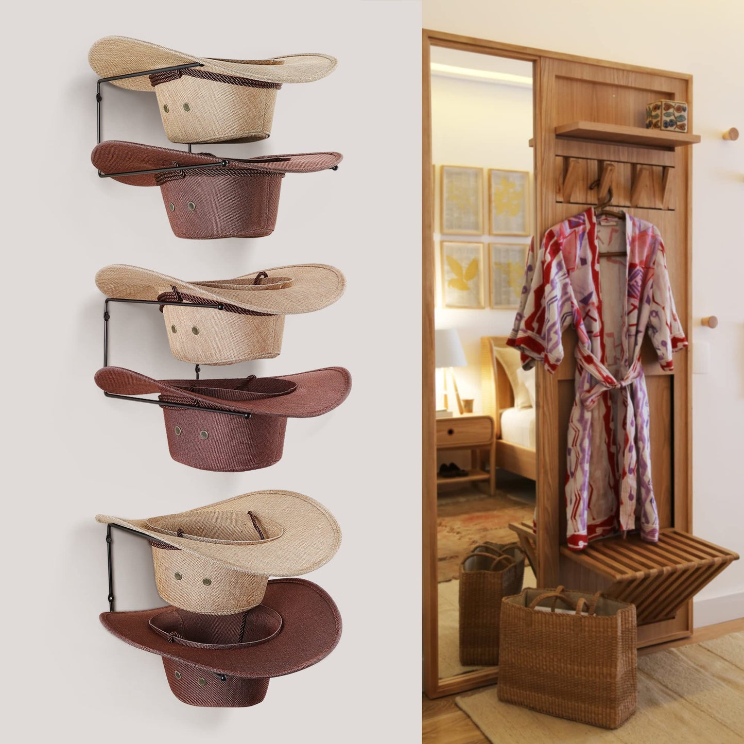 Taozun Cowboy Hat Rack - Cowboy Hat Holder DIY Hat Hangers for Wall Display, Black Hat Holder Organizer, 6 Pieces(A Beautiful Christmas Gift)