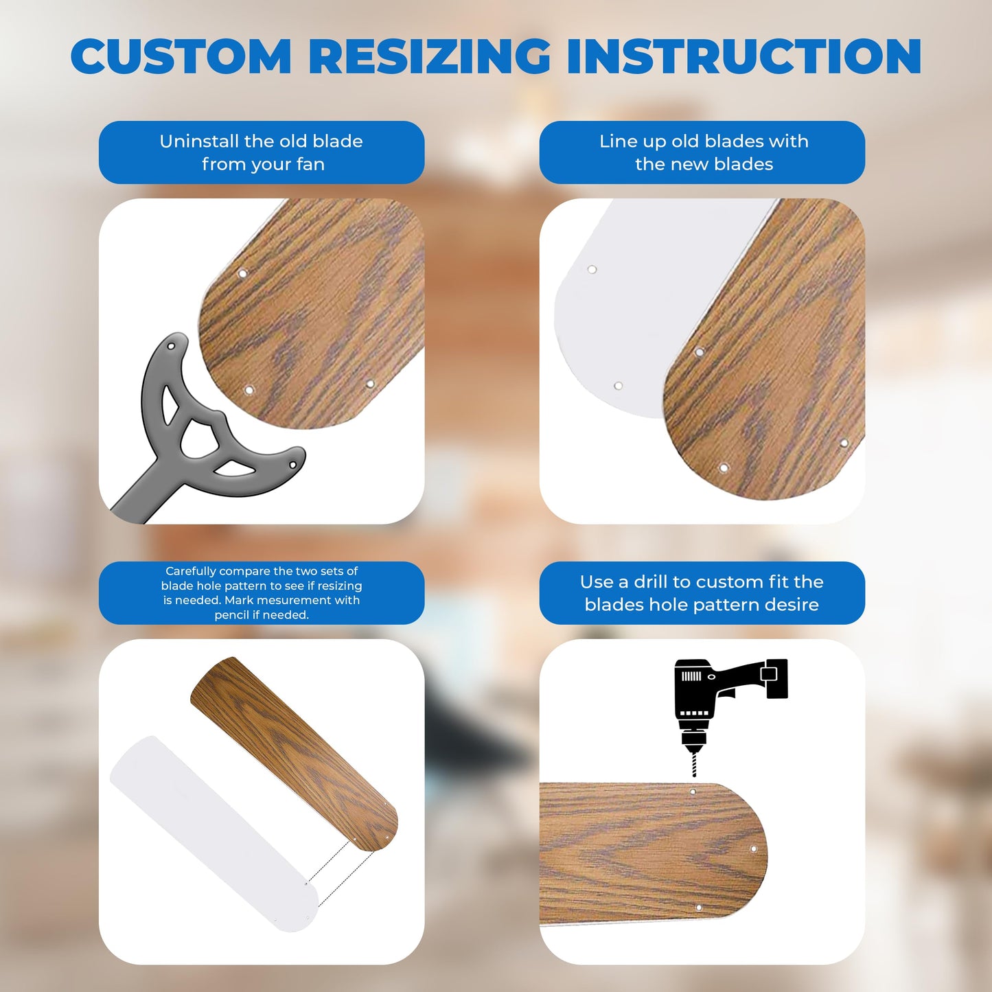 OHLECTRIC 5PCS 16 ½ Inches Fan Blades - Fan Replacement Blades For 42-inch Ceiling Fan - Substitution for Broken Blades - High-Performance Ceiling Fan Blades - Indoor Use, Oak/Walnut - OL-40489