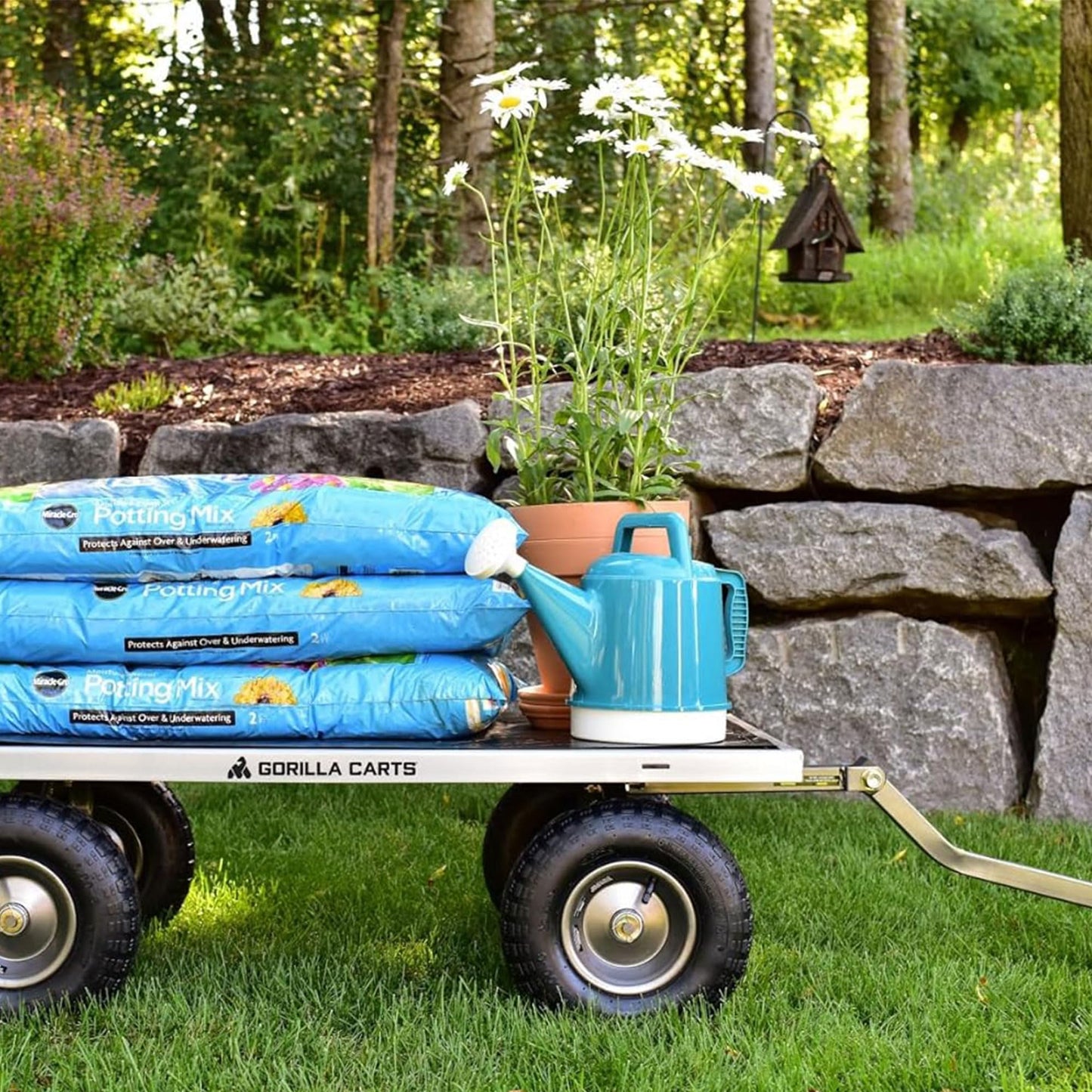 Gorilla Carts 1000 Pound Capacity Heavy Duty Steel Mesh Versatile Utility Wagon Cart with Easy Grip Handle for Outdoor Hauling and Gardening, Gray