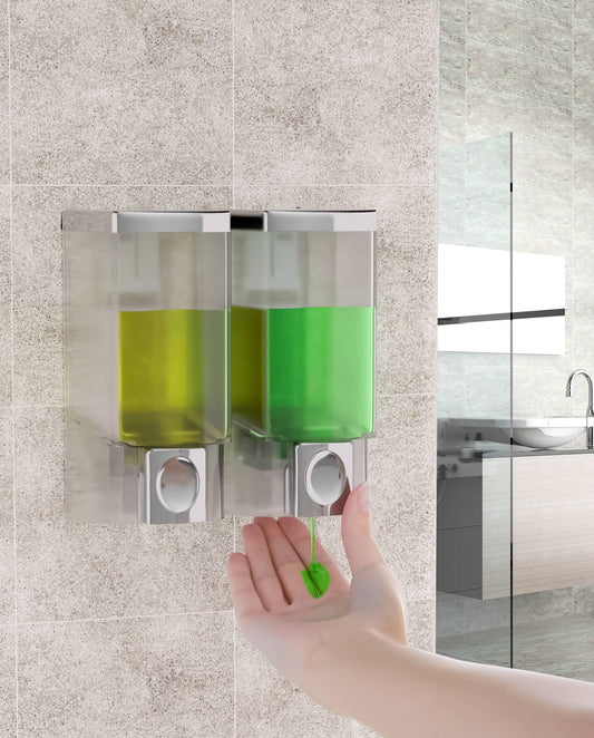 EADAS-ELBOW Shampoo and Conditioner Dispenser wall Mount, 2*8.9FL.OZ Shower Soap Dispenser wall Mounted Transparent Shampoo Dispenser for Shower, Shower Dispenser Soap Organizer, Body Wash Dispenser