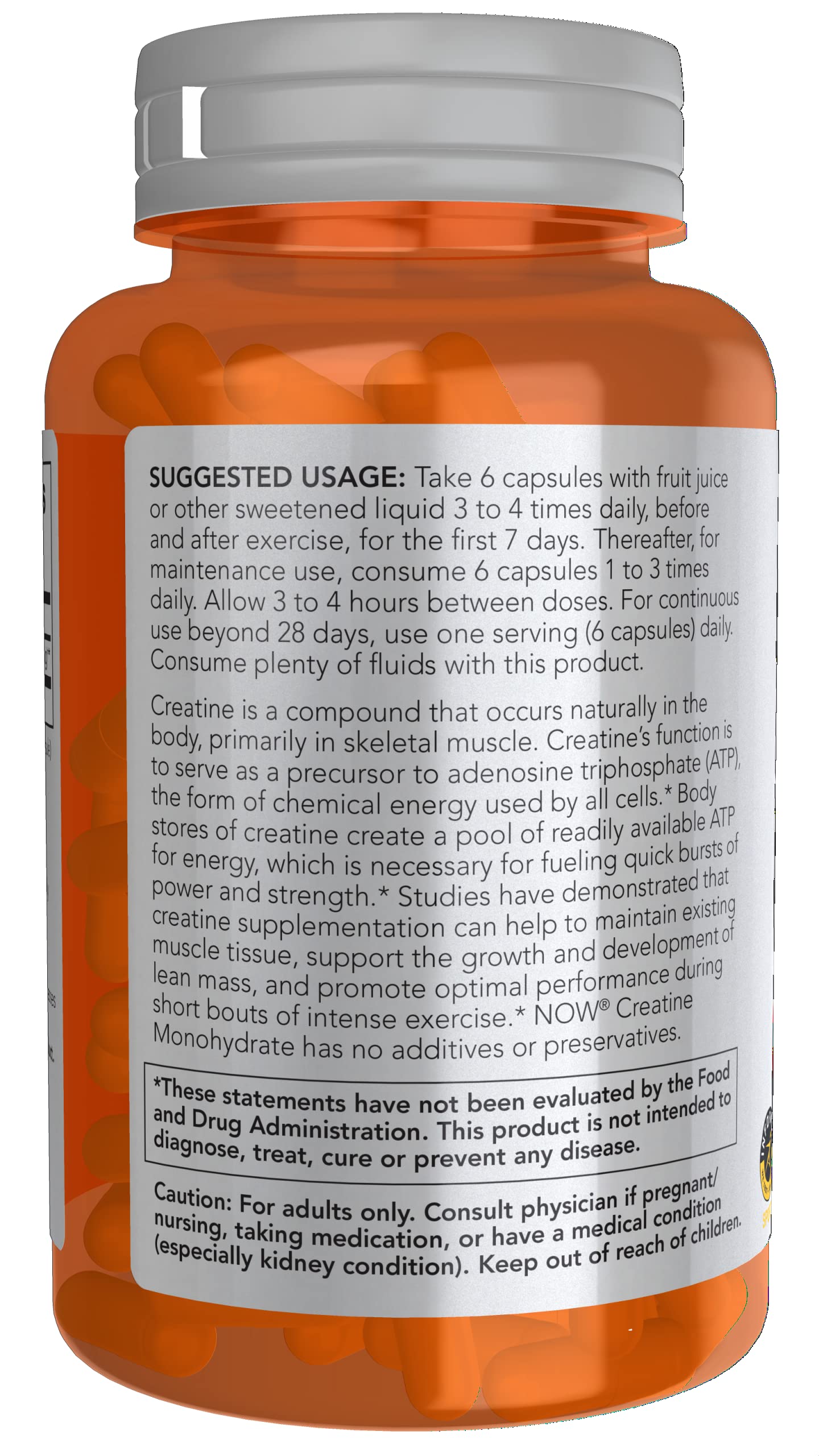 NOW Foods Sports Nutrition, Creatine Monohydrate 750 mg, Mass Building*/Energy Production*, 120 Veg Capsules