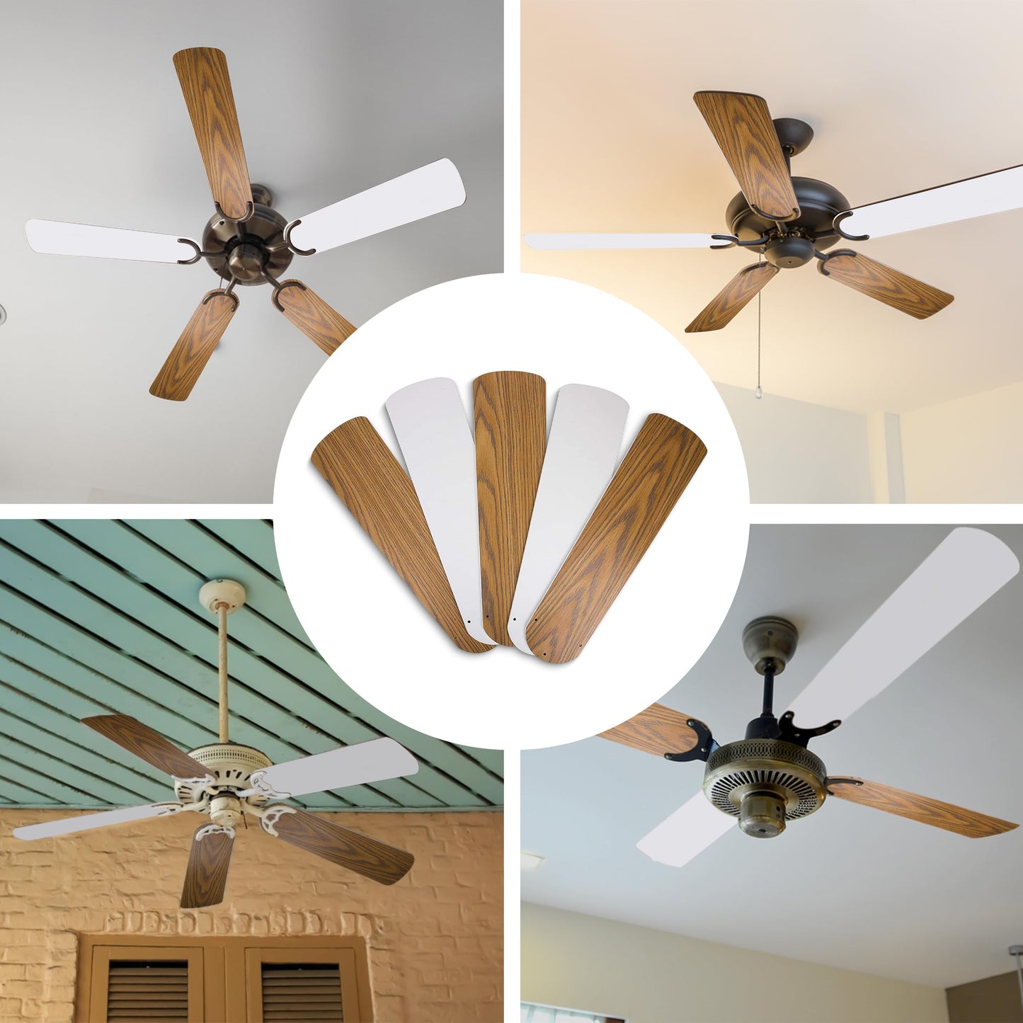 OHLECTRIC 5PCS 16 ½ Inches Fan Blades - Fan Replacement Blades For 42-inch Ceiling Fan - Substitution for Broken Blades - High-Performance Ceiling Fan Blades - Indoor Use, Oak/Walnut - OL-40489