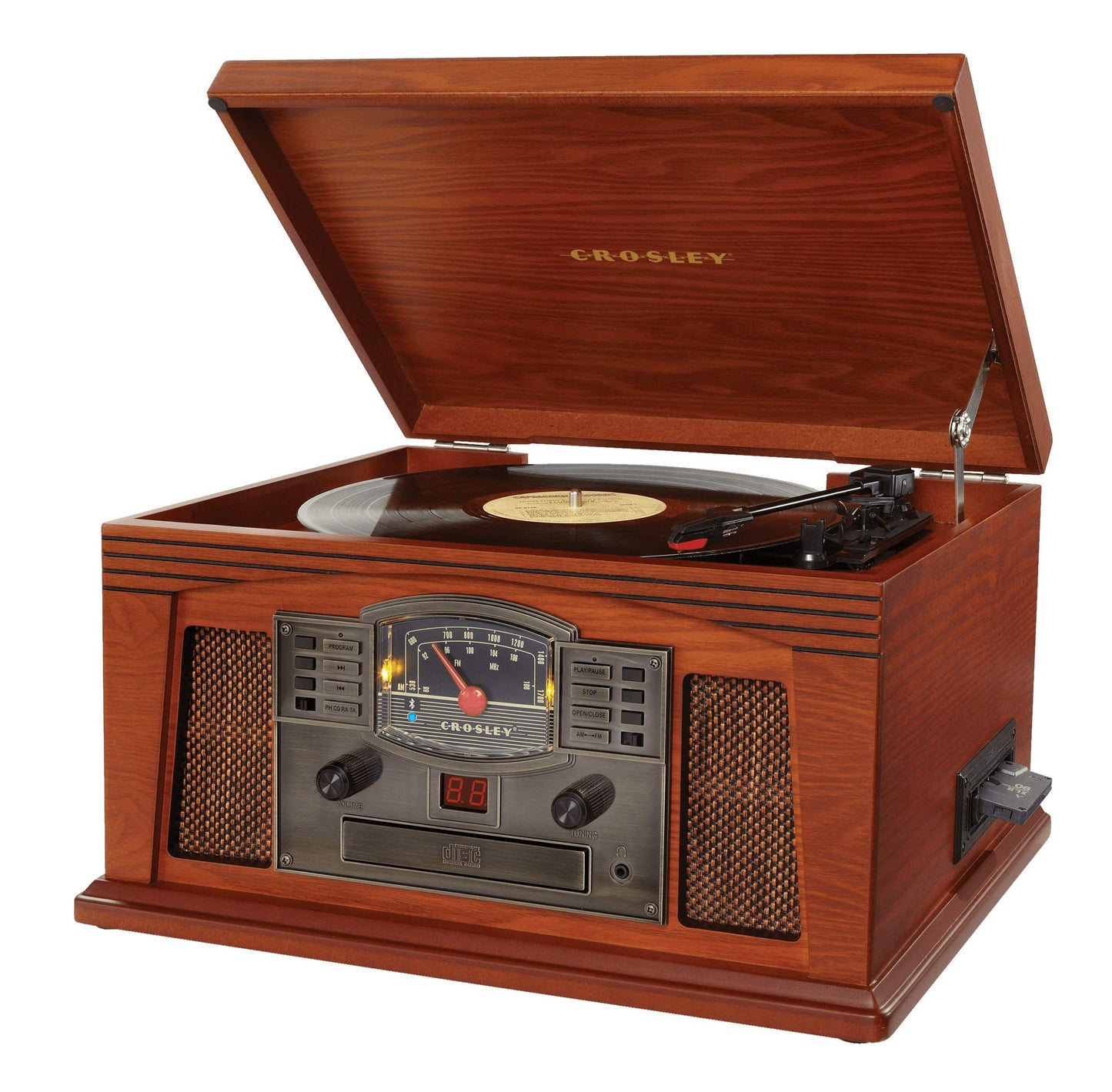 Crosley CR42D-PA Lancaster 3-Speed Turntable with Radio, CD/Cassette Player, Aux-in and Bluetooth, Paprika