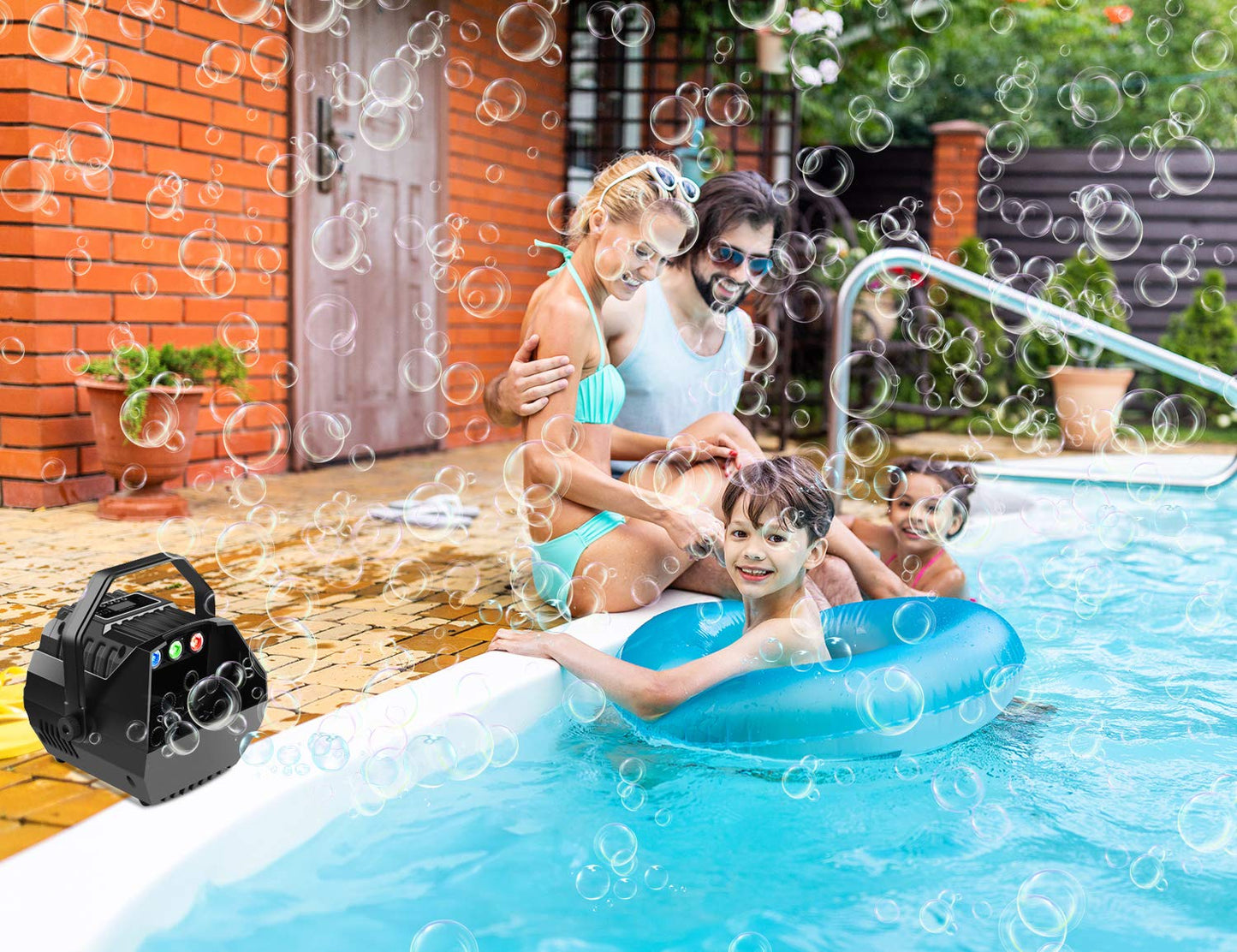 Bubble Machine with 3 Led Lights Remote Control, 8000+ Bubbles Per Minute for Kids Birthday Party Indoor Outdoor, Led Screen Operation, Adjustable Speed, Powered by Plug-in or Battery (Not Included)