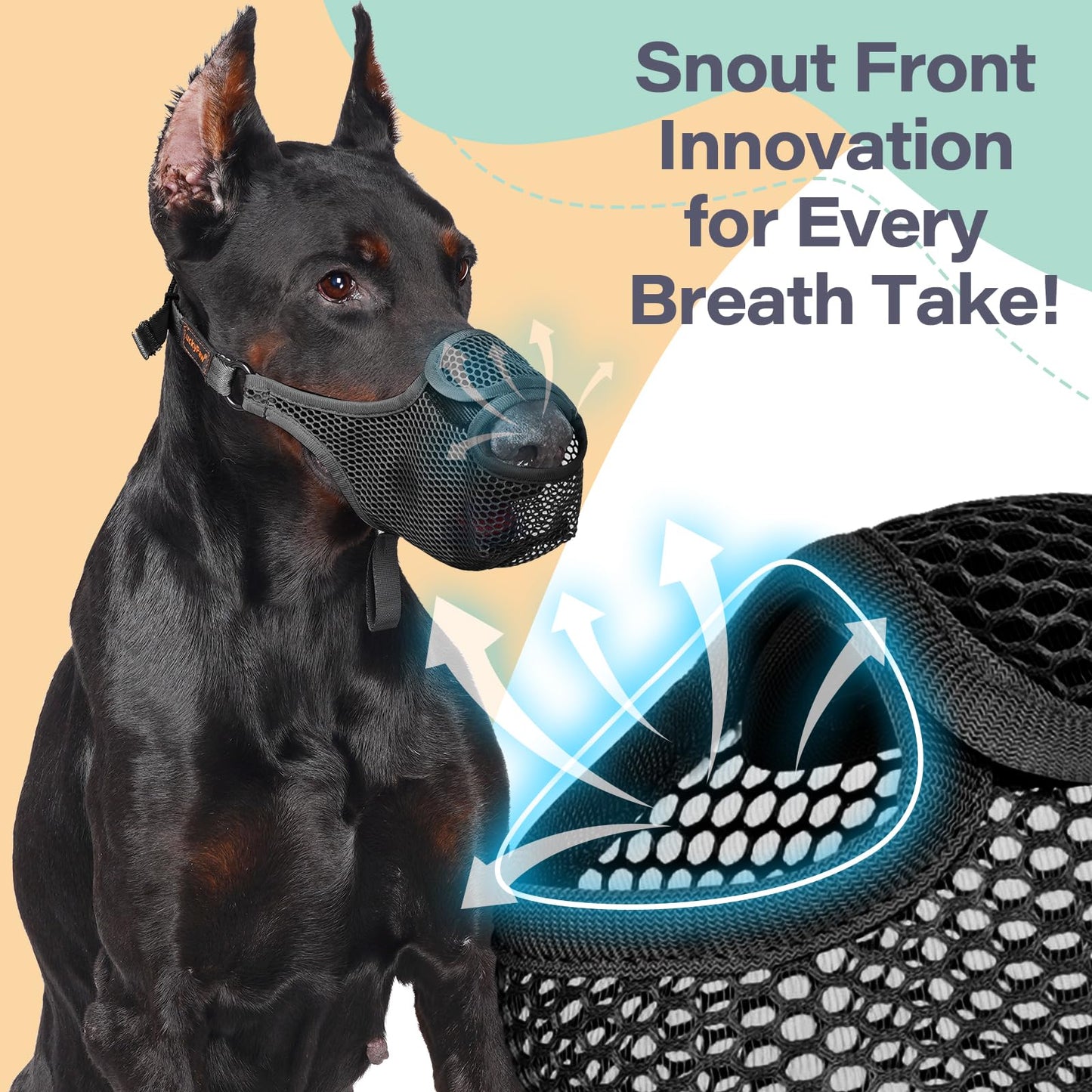 LUCKYPAW Dog Muzzle for Large Medium Small Dogs, Mesh Muzzle for Dog to Prevent Biting Chewing Licking Eating, Soft Dog Muzzle with Front Opening Design for Drinking Panting