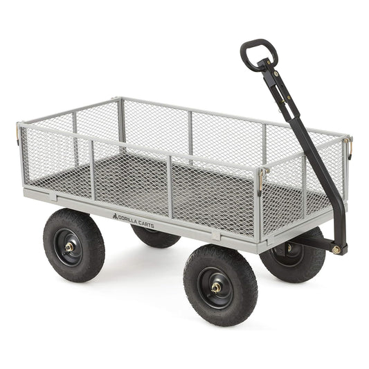 Gorilla Carts 1000 Pound Capacity Heavy Duty Steel Mesh Versatile Utility Wagon Cart with Easy Grip Handle for Outdoor Hauling and Gardening, Gray