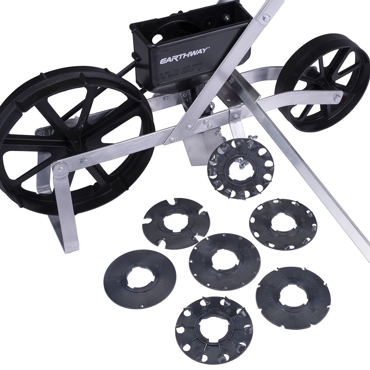 EarthWay 1001-B Precision Garden Seeder Row Planter with 7 Seed Plates and 30 Inch Row Marker; Plants Hemp, Corn, and Peas. Use in Prepared Soil. Made in USA