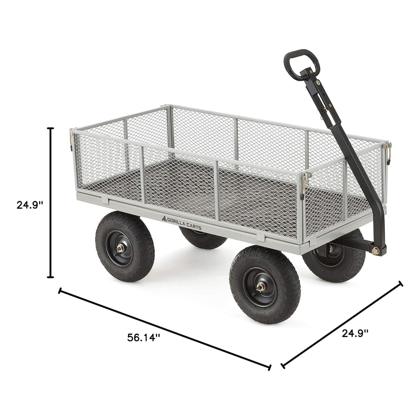 Gorilla Carts 1000 Pound Capacity Heavy Duty Steel Mesh Versatile Utility Wagon Cart with Easy Grip Handle for Outdoor Hauling and Gardening, Gray