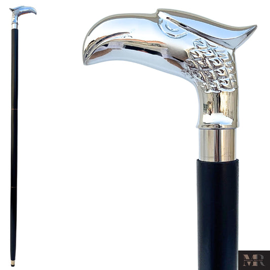 Medieval Replicas Wooden 37" Decorative Walking Cane Walking Stick Premium Quality Rare Eagle Head Decorative Prop with Nickel Plated Brass Handle (Symbol of Power and Strength) Unique Gifts
